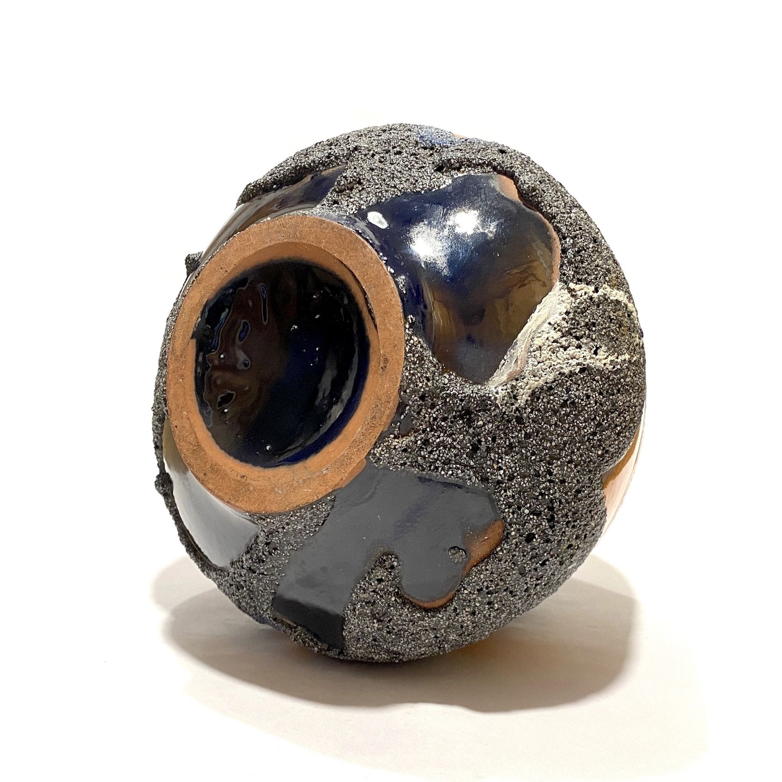 Carstens Tonnieshof Asteroid Vaas in Blauw & Oranje Fat Lava Glazuur, jaren 1970 West-Duits Aardewerk photo Woonaccessoires