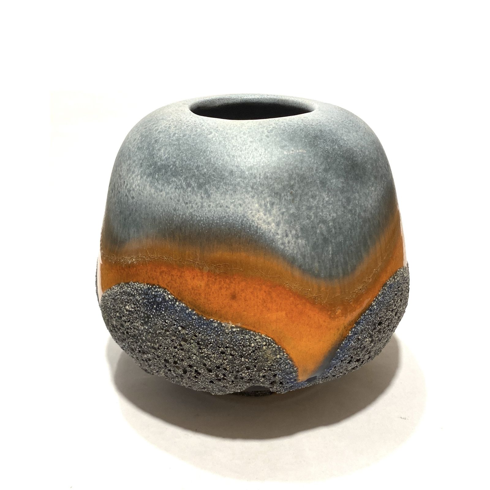 Carstens Tonnieshof Asteroid Vaas in Blauw & Oranje Fat Lava Glazuur, jaren 1970 West-Duits Aardewerk photo buy