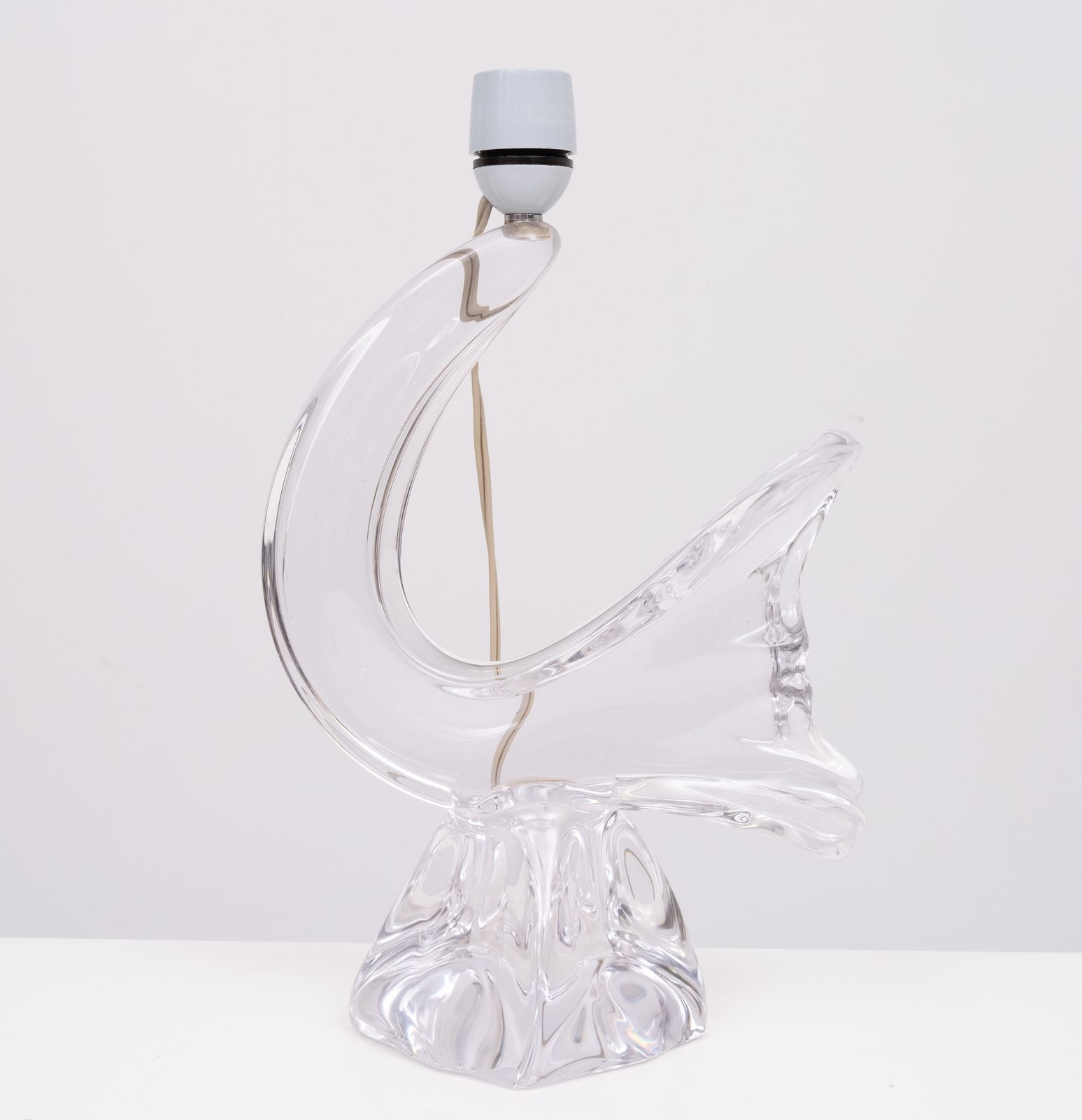 Daum Crystal Glass Bird Table Lamp, Vintage 1960s, France, Oval Shade photo vintage
