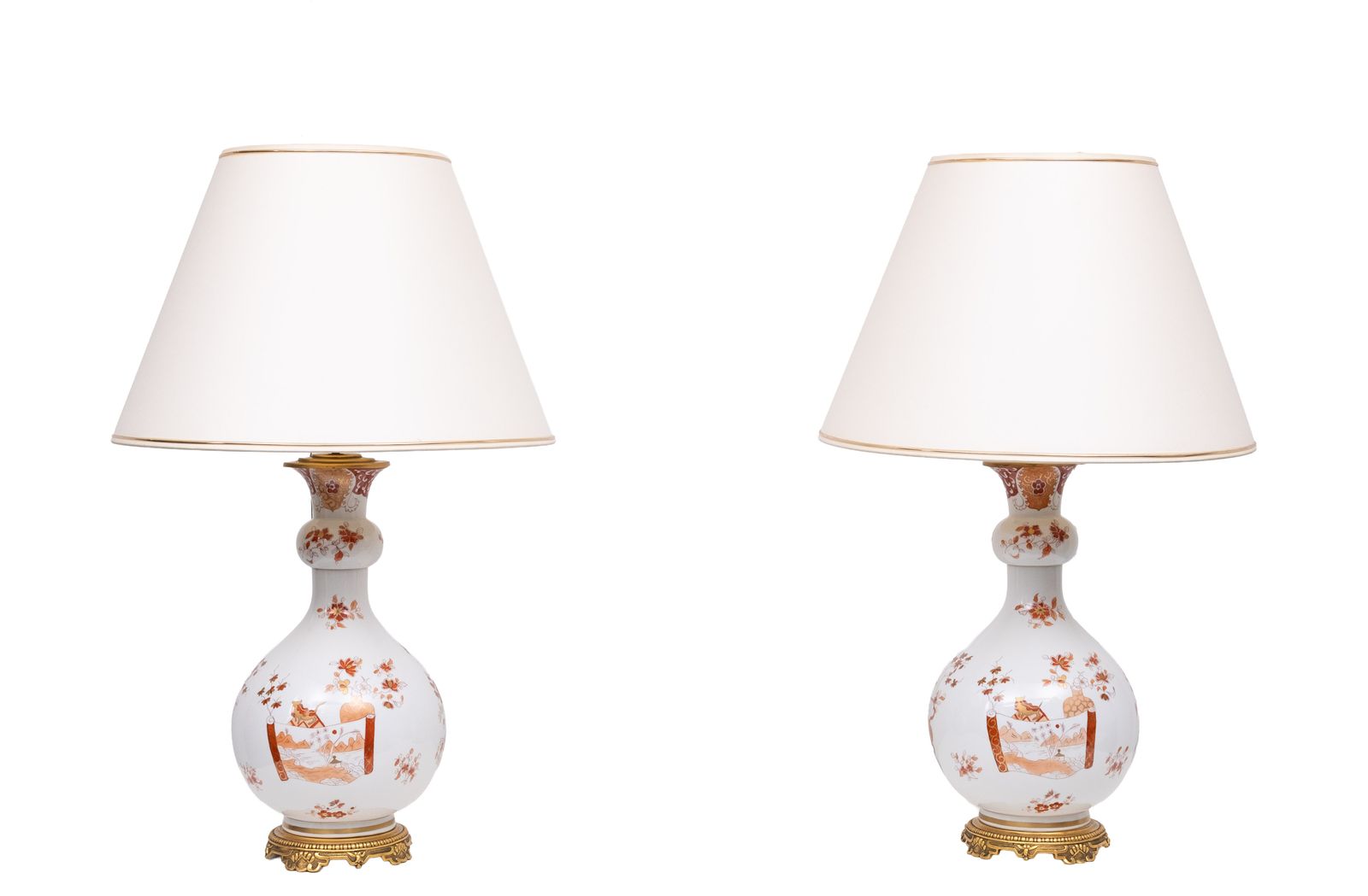 Grote handgeschilderde Chinoiserie tafellampen, ca. jaren 1950, Frankrijk