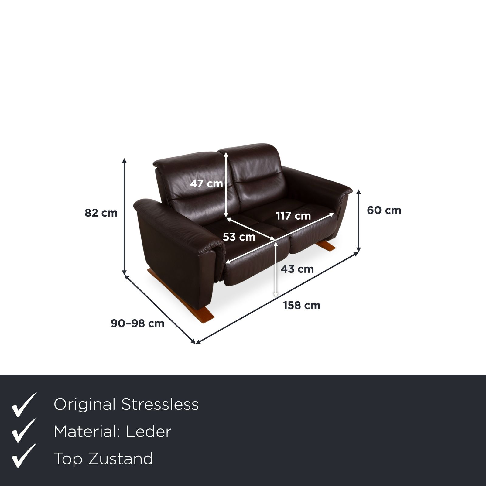 Canapé 2 places Stressless Panorama en cuir lisse marron espresso, fonction manuelle photo furniture