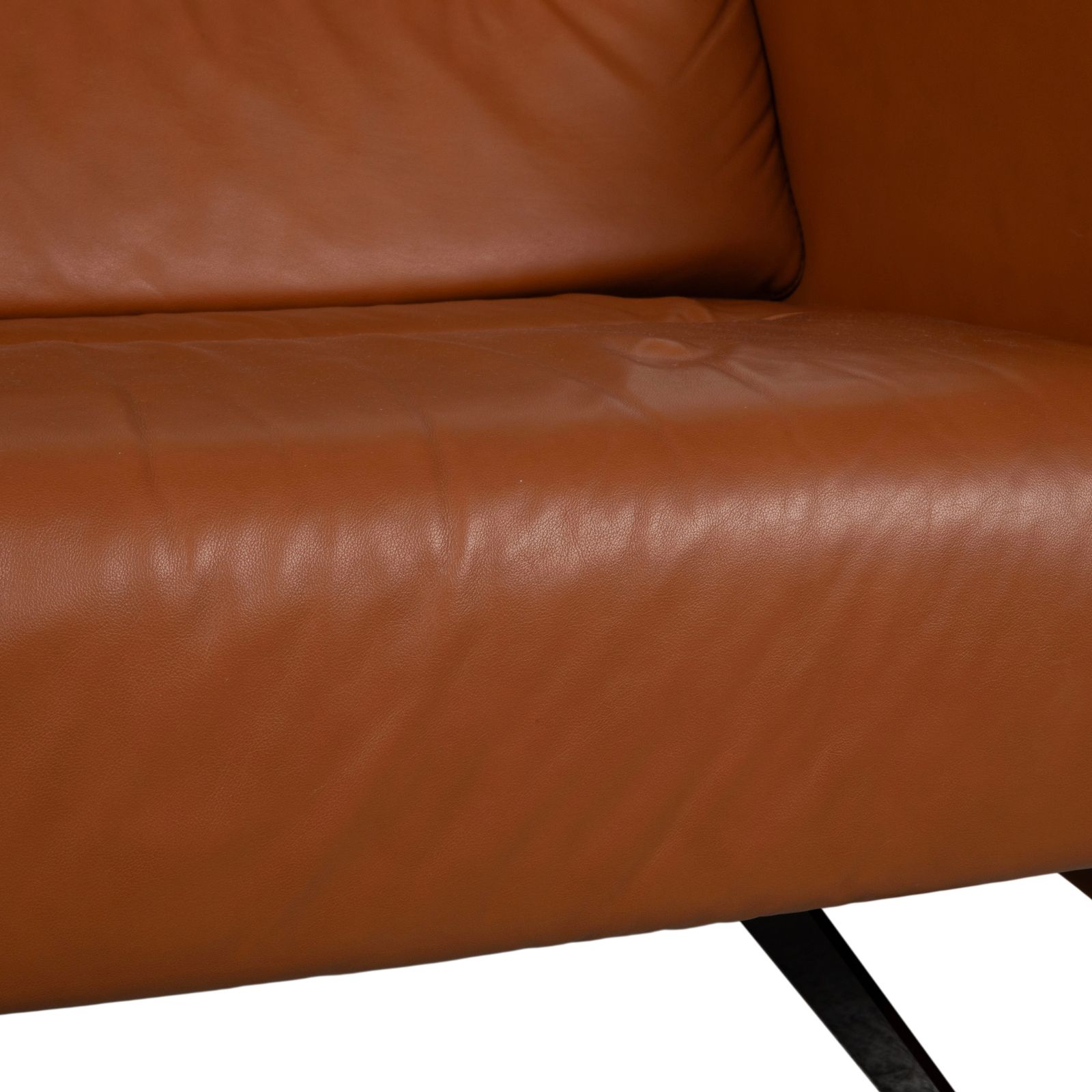 Canapé 3 places Stressless Stella en cuir lisse cognac et chrome, avec appuie-têtes, fonction inclinable manuelle photo vintage