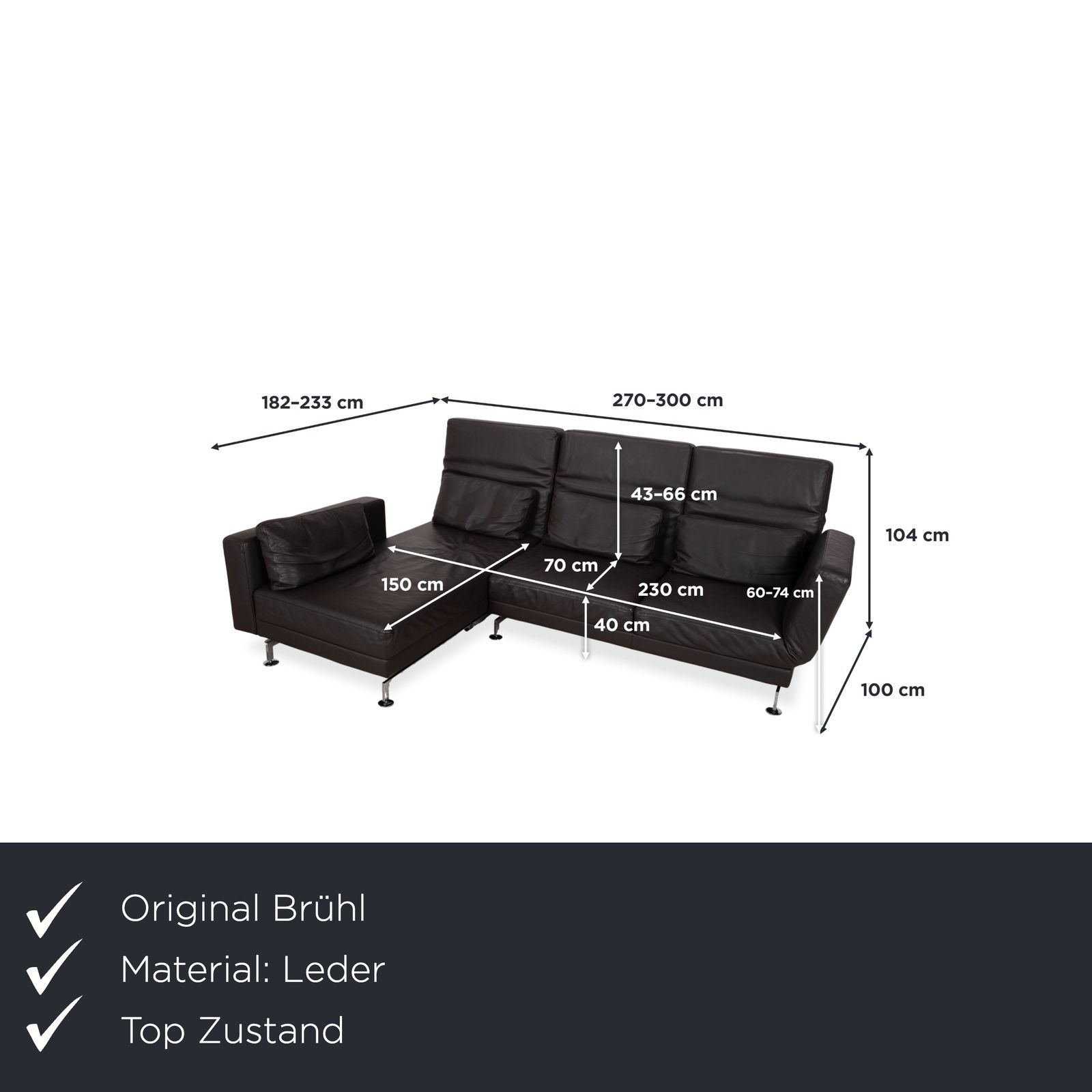 Canapé d'angle Brühl Moule en cuir, noir, fonction manuelle photo furniture