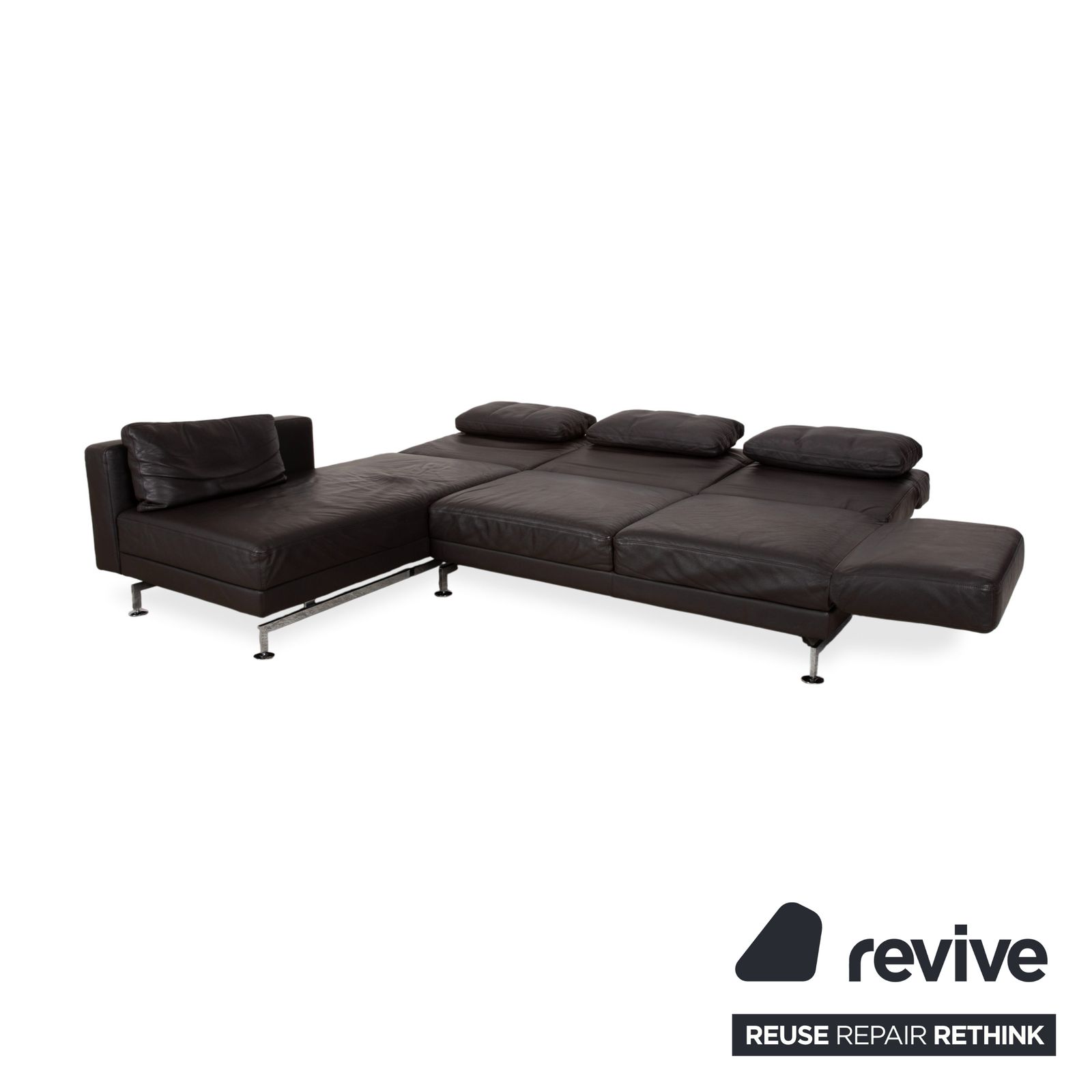 Brühl Moule Leather Corner Sofa, Black, Manual Function photo vinterior