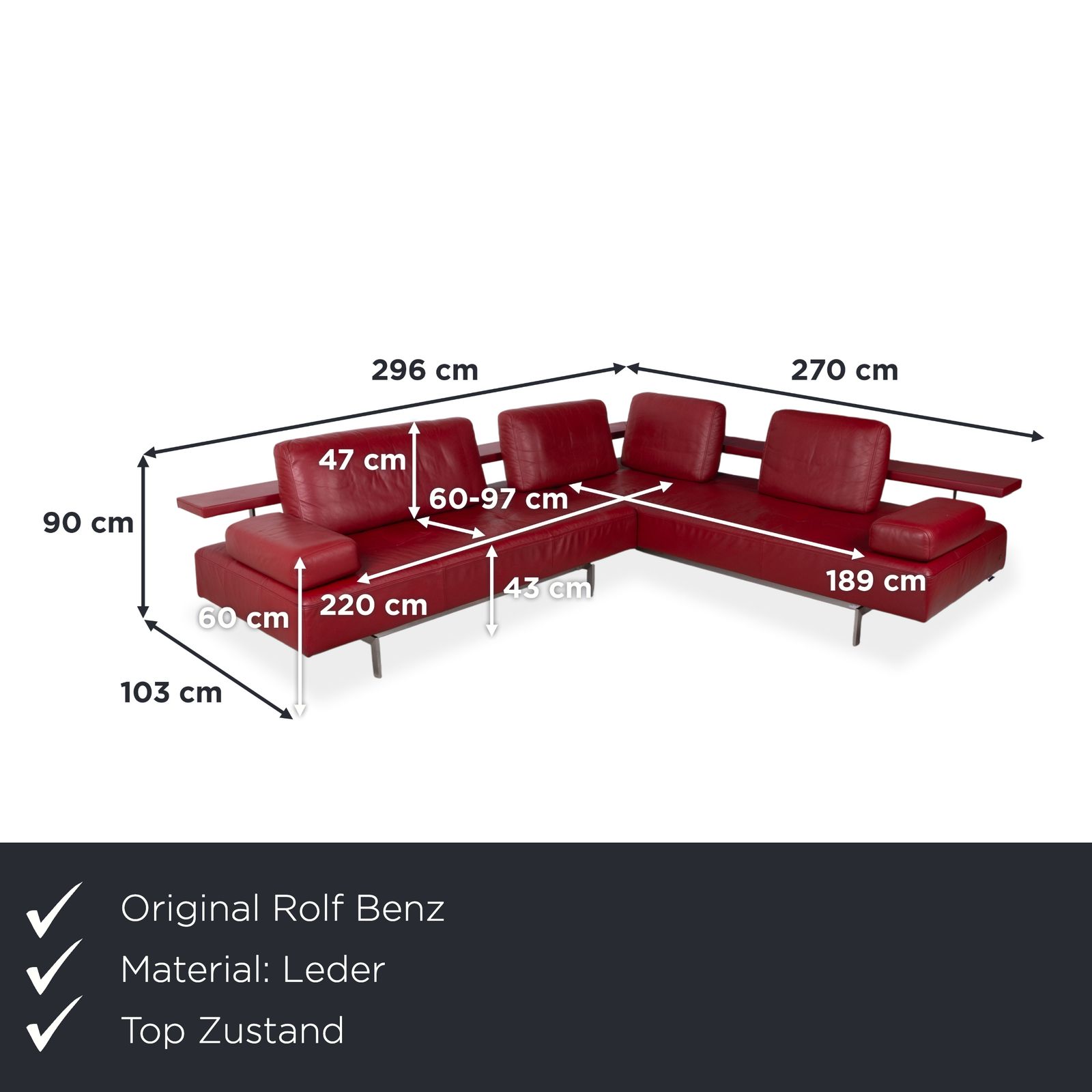 Rolf Benz Dono 6100 Leren Hoekbank Rood Manuele Functie photo furniture