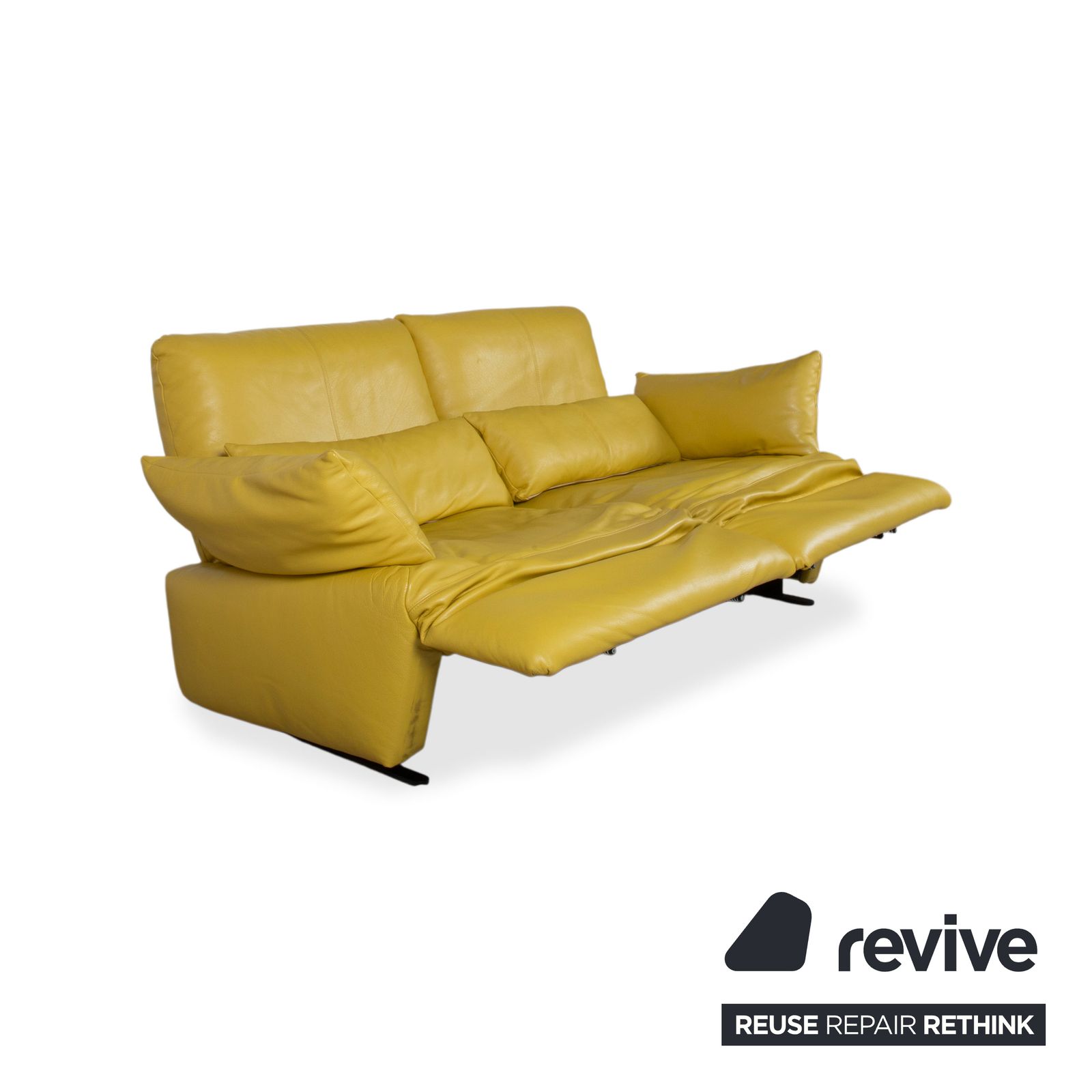 Canapé 2 places Koinor Easy en cuir jaune, fonctions électrique et manuelle photo vinterior