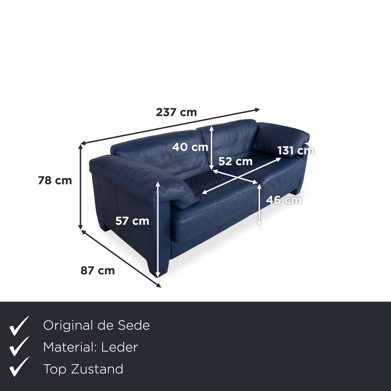 Canapé De Sede DS-17 en cuir 3 places, bleu marine photo furniture