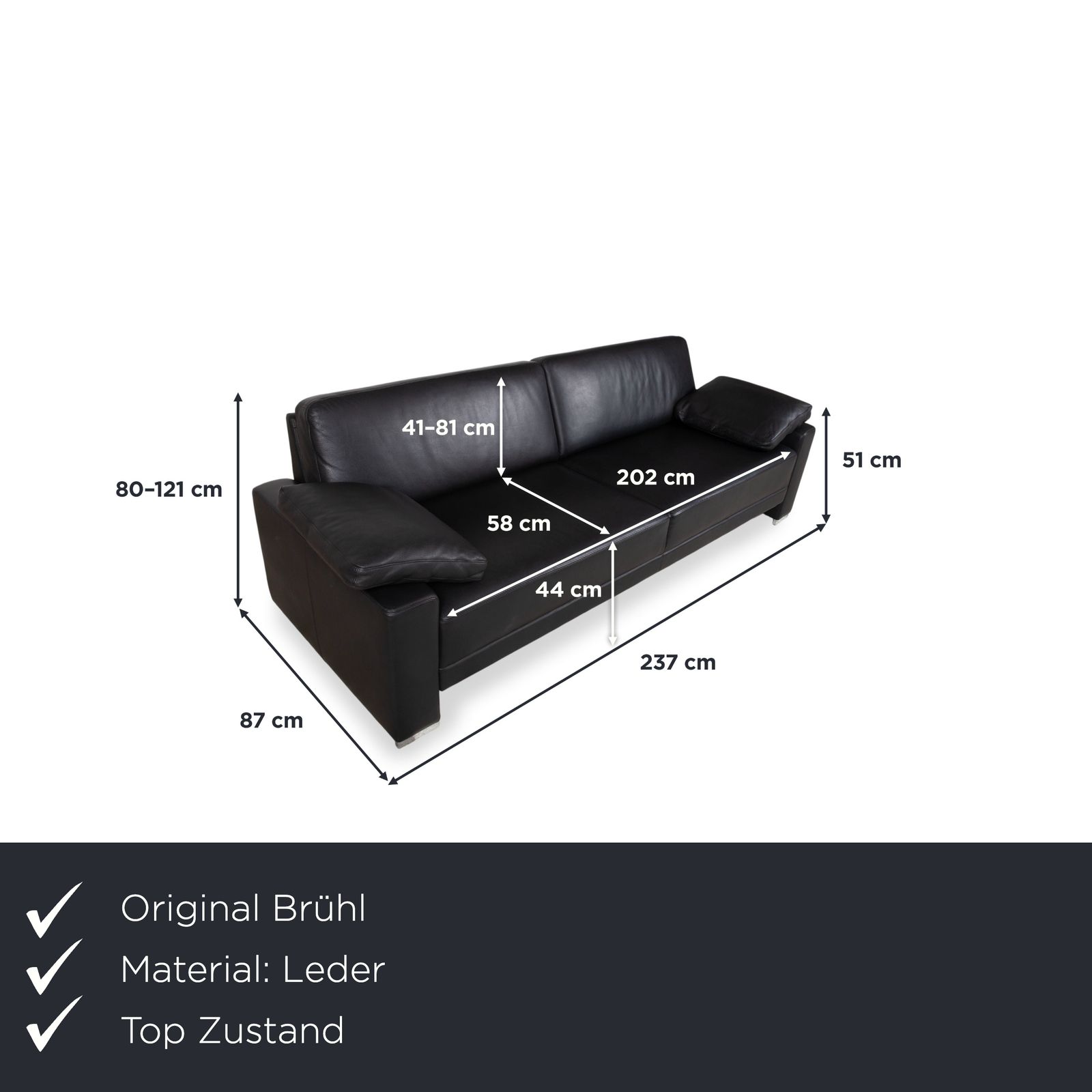 Brühl Alba Leren Driezitsbank Zwart Inclusief Hoofdsteunen photo furniture