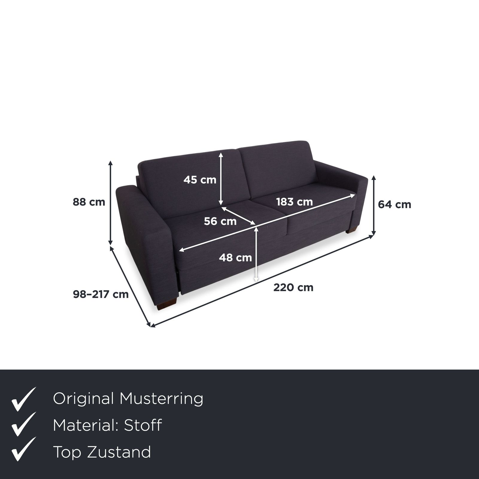 Canapé 2 places Musterring MR 837 en tissu anthracite gris, fonction couchage manuel photo furniture