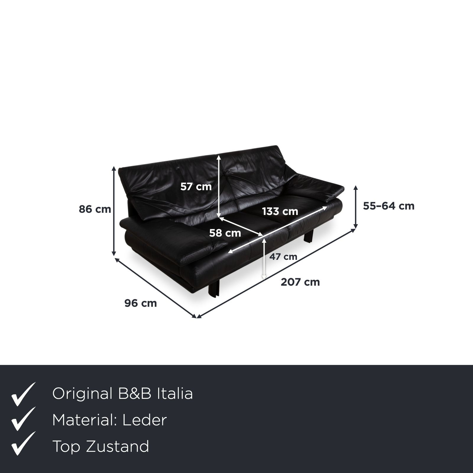 B&B Italia Alanda Leather Three Seater Black Sofa photo furniture