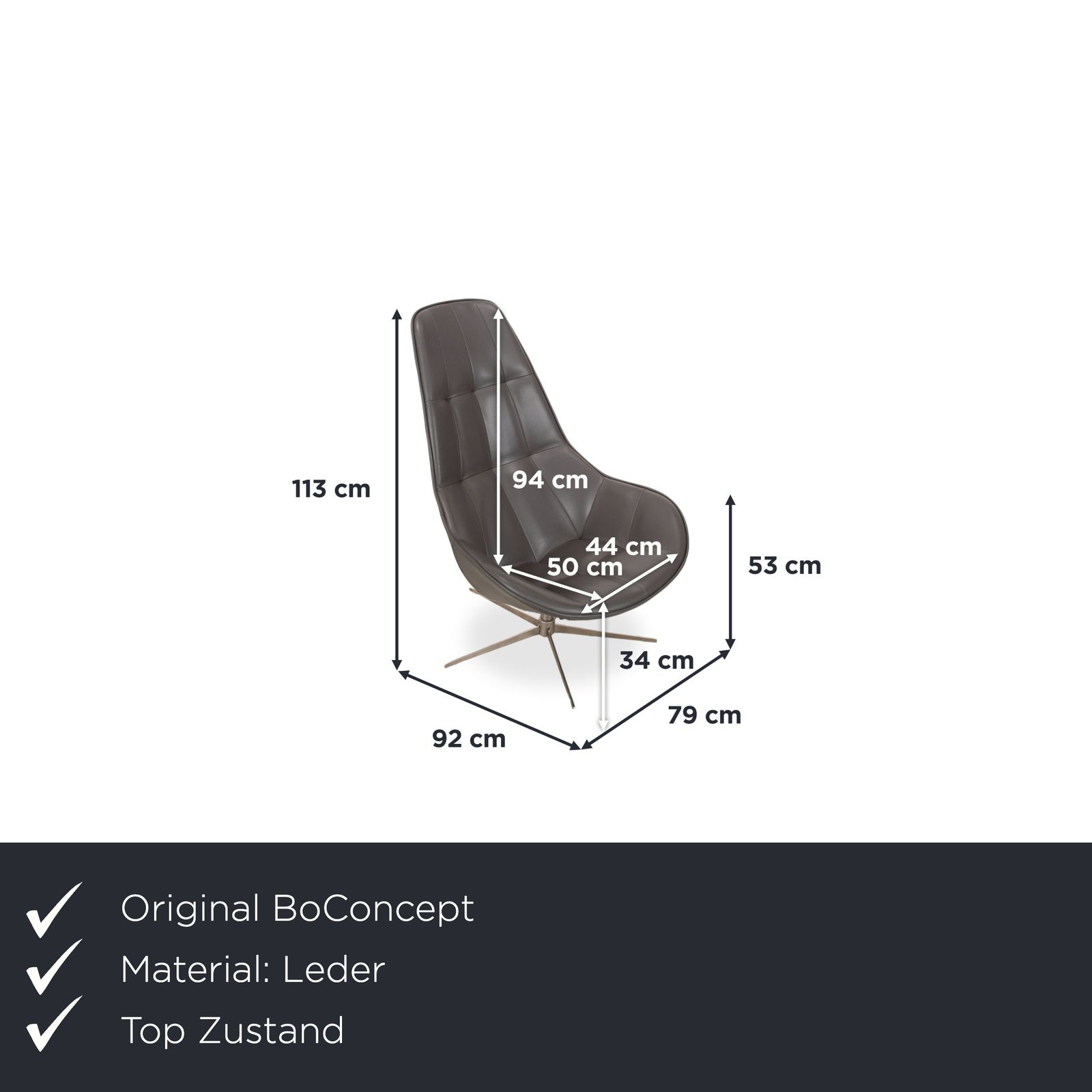 Boconcept Boston Leather Armchair Set Grey Brown Taupe Estoril Semi Aniline Leather 0959 Manual Swivel And Rocking Function photo furniture