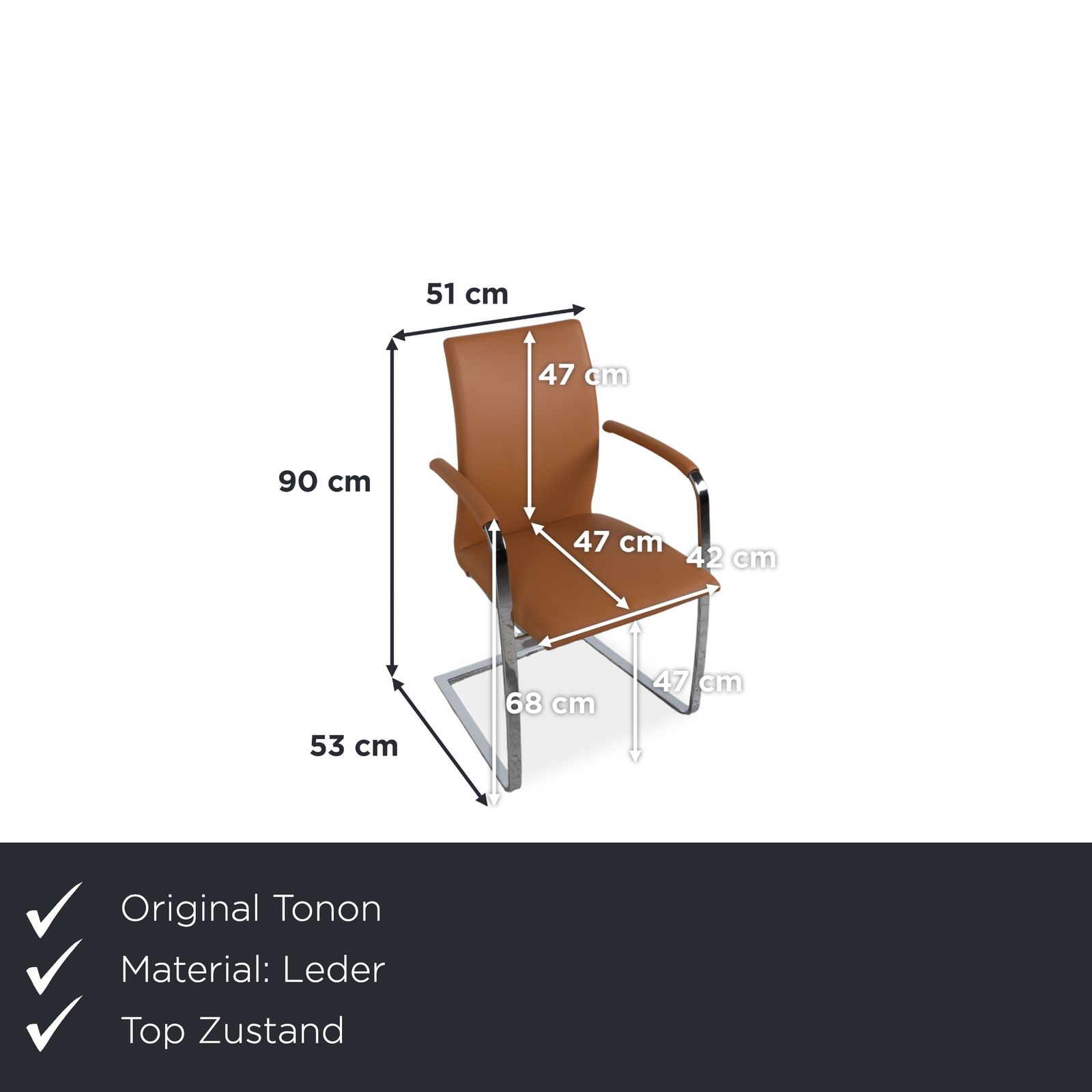 Lot de 6 chaises Tonon Swing en cuir et chrome, cognac brun photo furniture