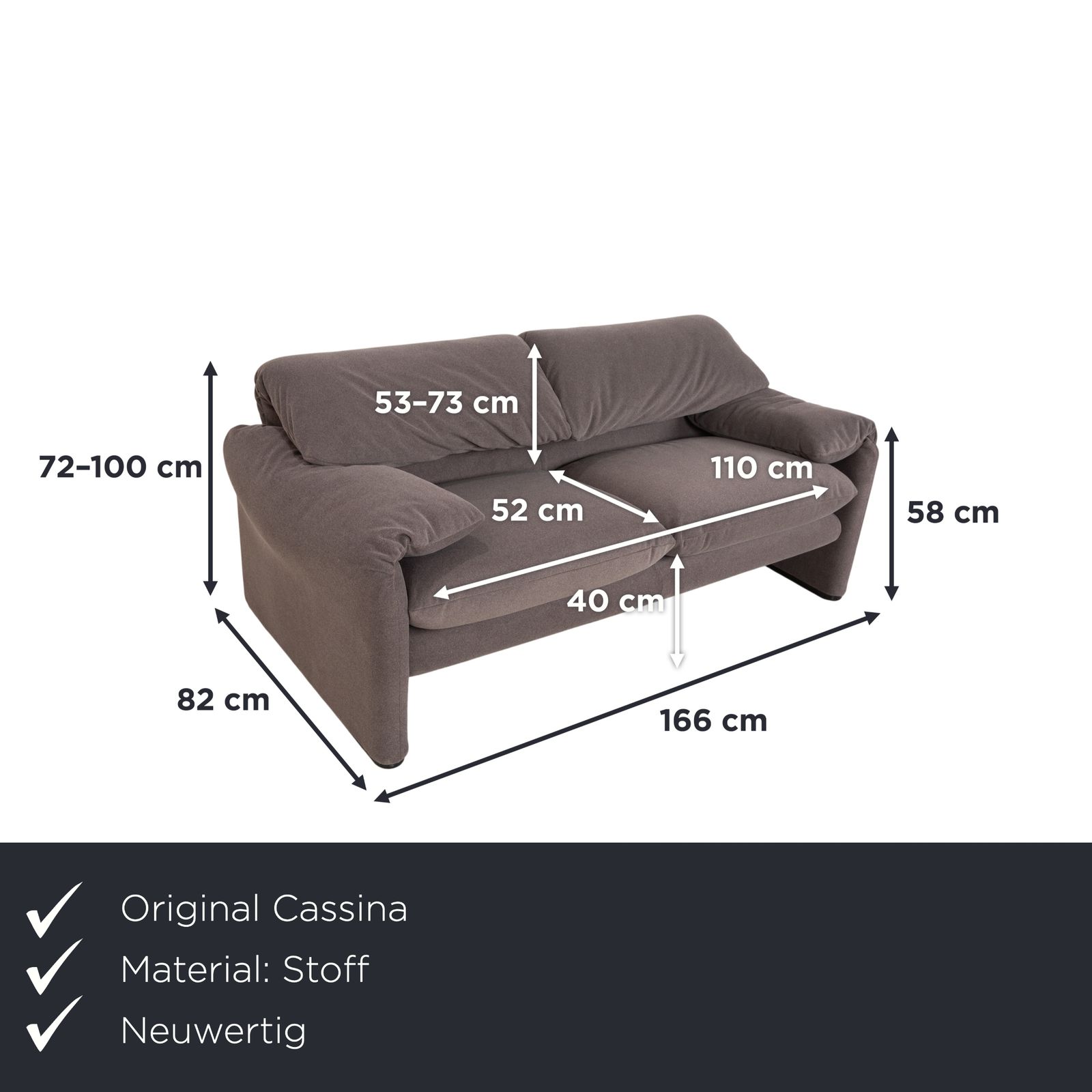 Canapé 2 places Cassina Maralunga en tissu, gris beige, retapissé photo furniture