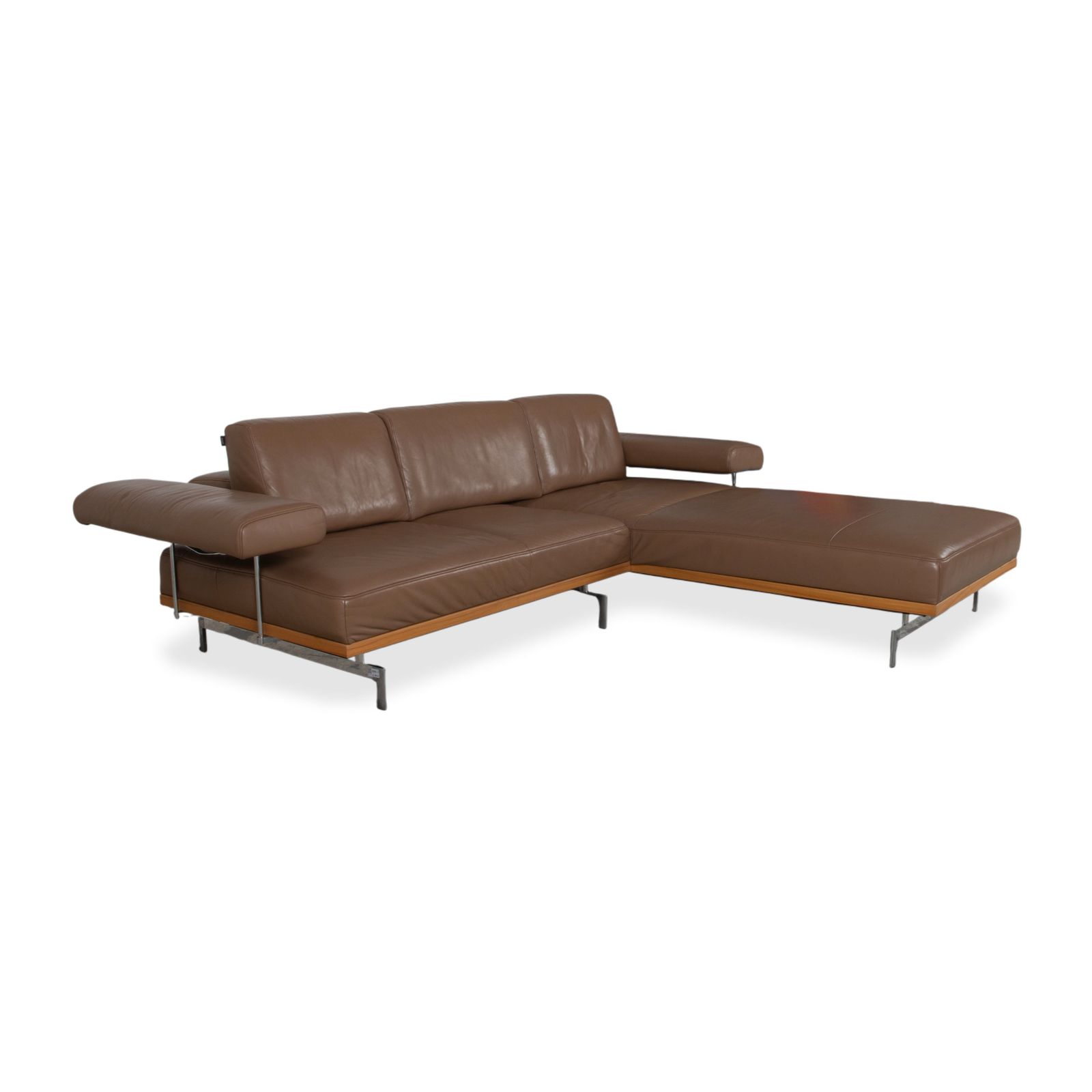 Joop 24/7 Leather Wood Chrome Hoekbank Bruin Caramel Chroom Manuele Functie photo for sale