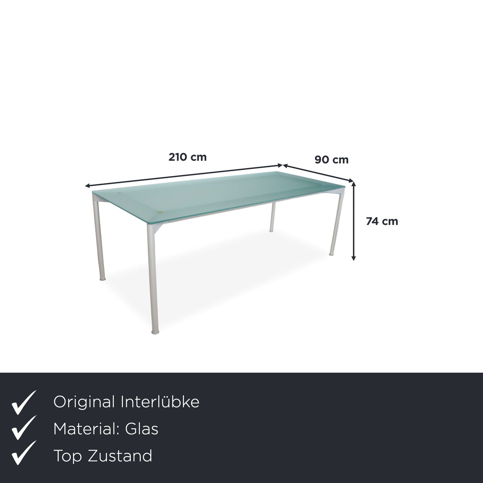 Bureau Interlübke en verre et métal, laqué époxy, 210 x 90 cm photo furniture