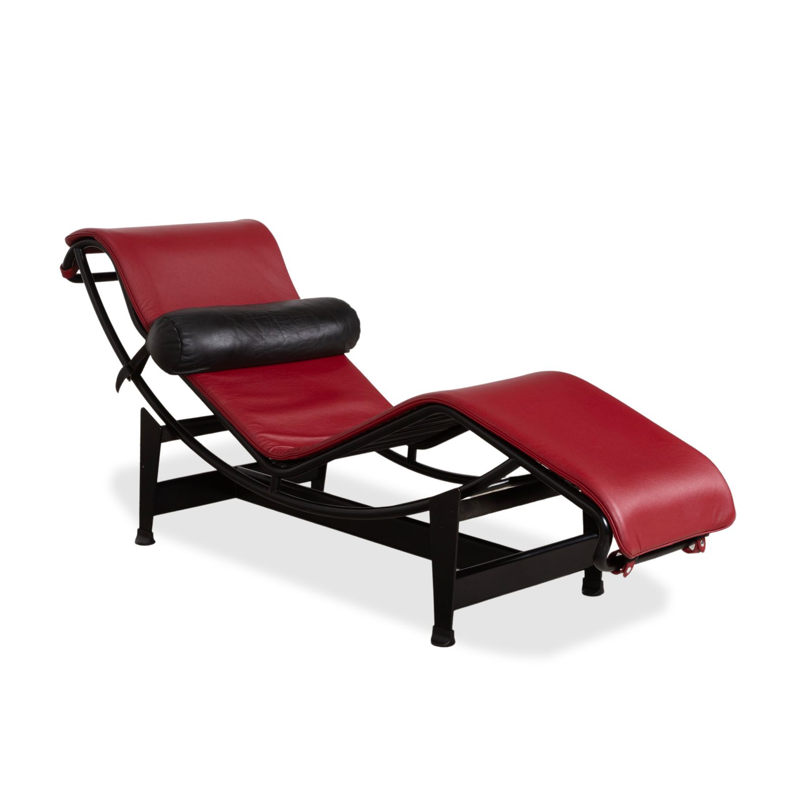 Méridienne Cassina Le Corbusier LC 4 en cuir rouge rubis et noir, Bauhaus, fonction glissante photo Mobilier