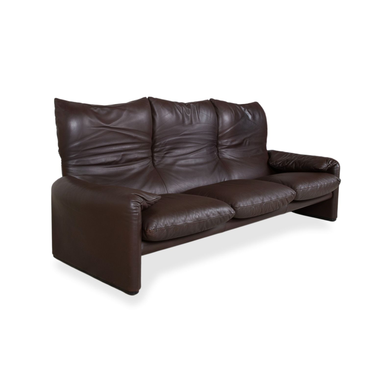 Cassina Maralunga Leren Driezitsbank, 2 Fauteuils, Bruin Espresso Manuele Functie photo 13077.0