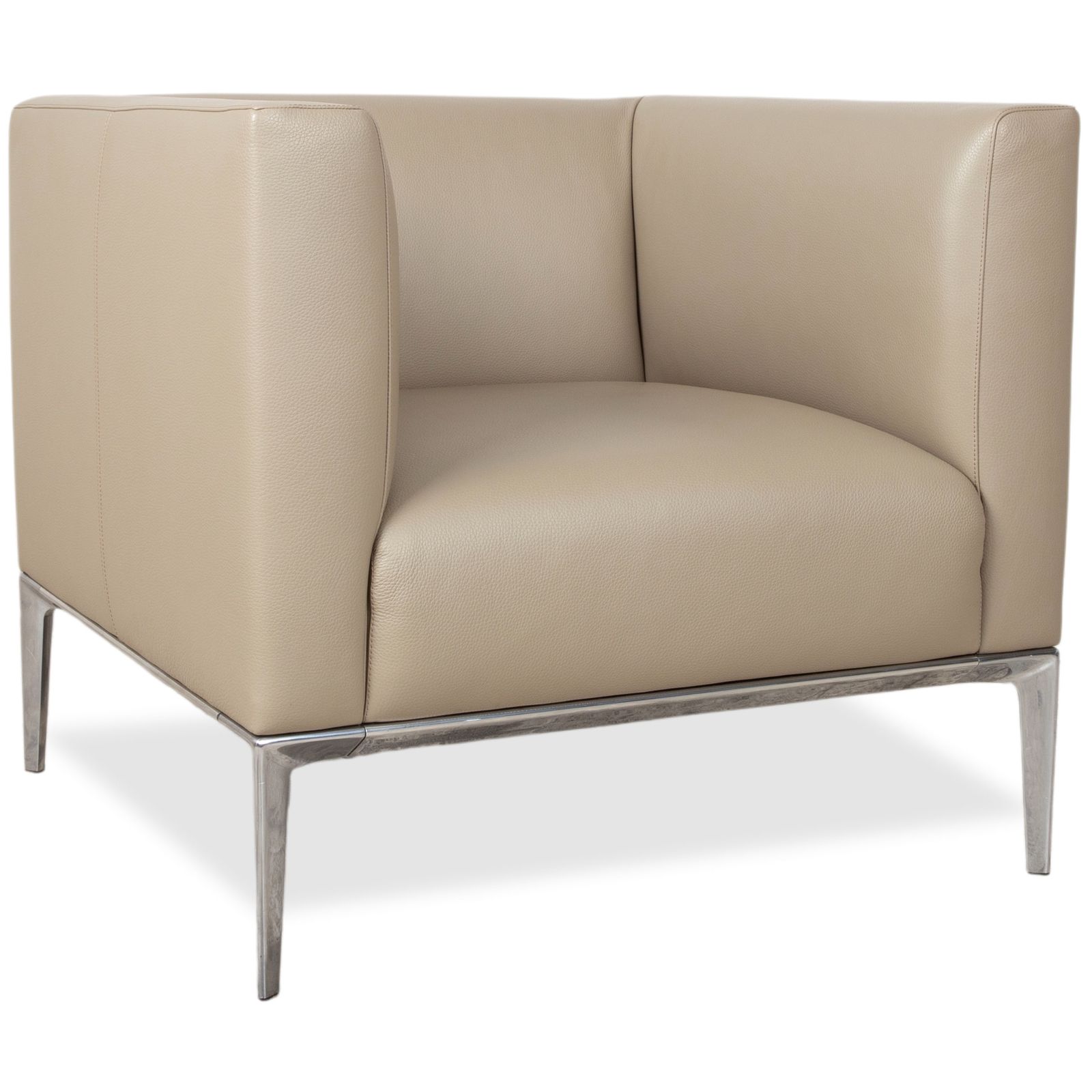 Canapé 3 places Walter Knoll Jaan en cuir et chrome, 2 fauteuils, beige crème photo 10618.0