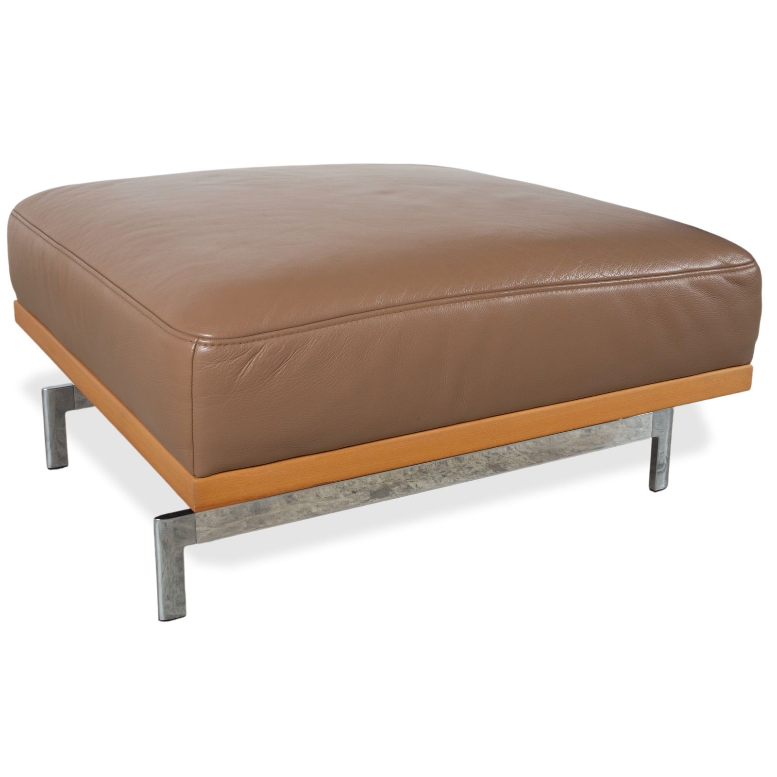 Canapé d'angle Joop 24/7 en cuir, bois et chrome avec repose-pieds, caramel, fonction manuelle photo Mobilier