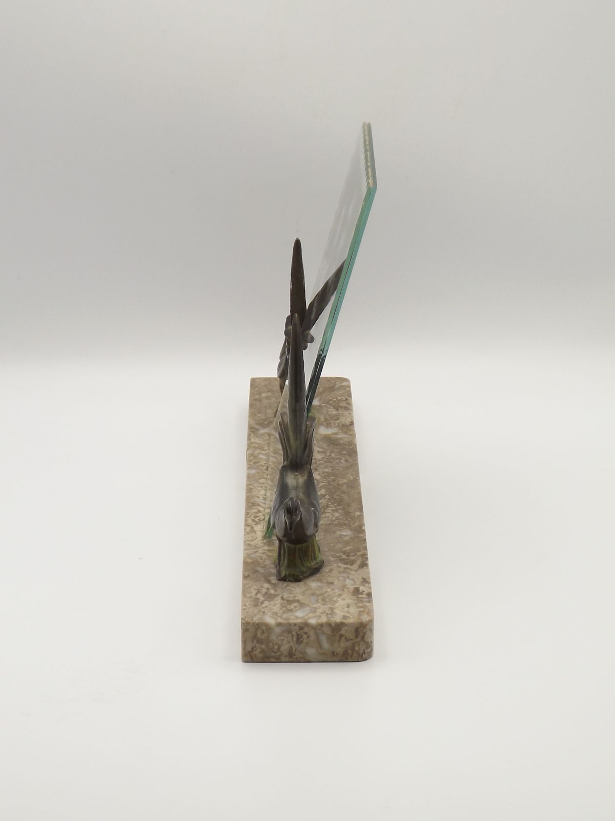 Franse art deco fotolijst met marmeren voet en 2 spelter fazanten photo vintage
