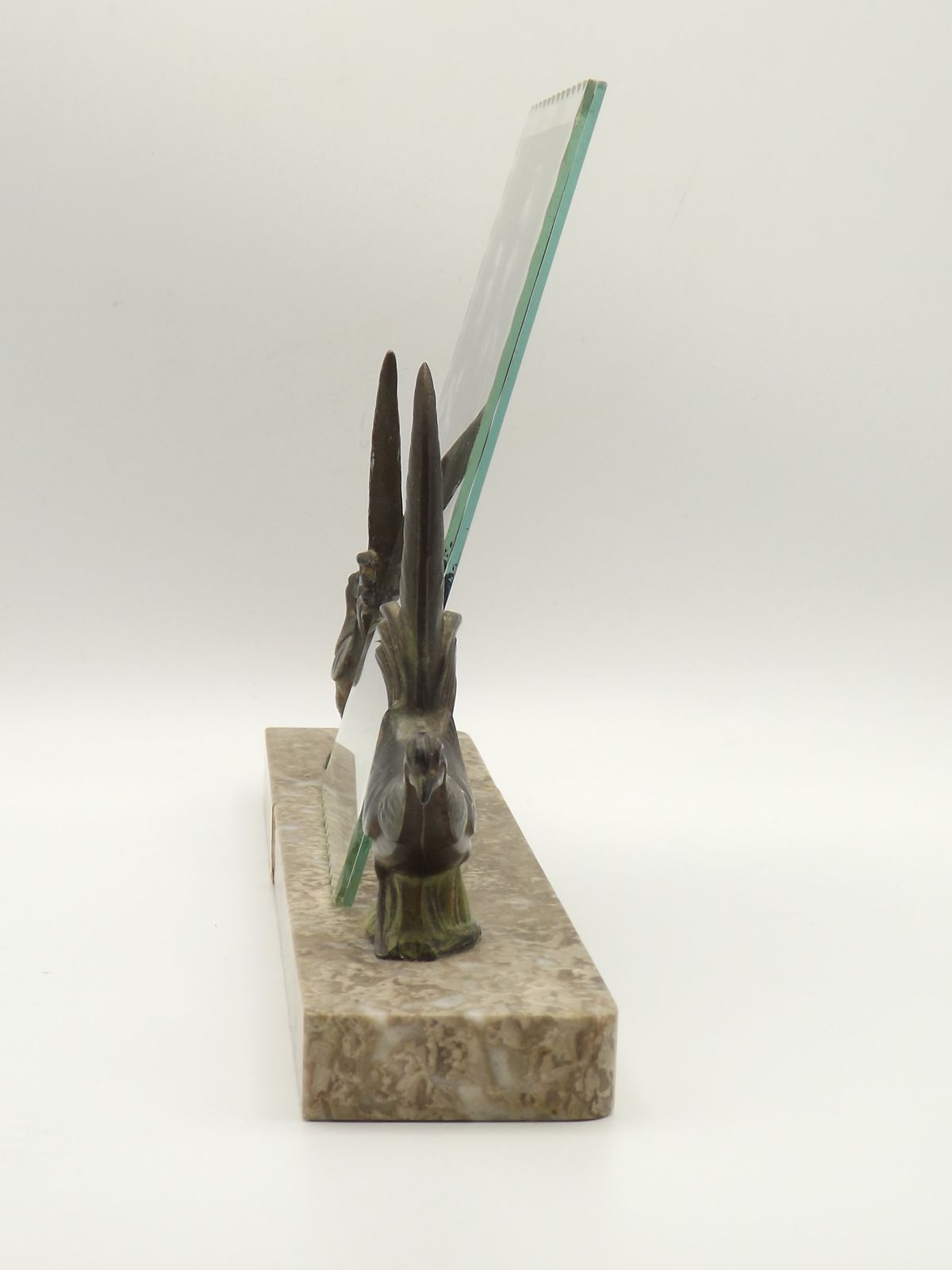 photo for sale Franse art deco fotolijst met marmeren voet en 2 spelter fazanten