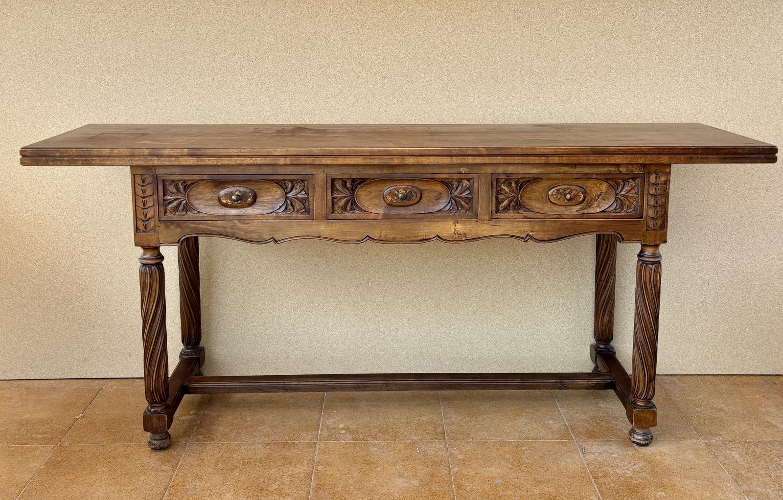 Spaanse Walnoten Klaptafel met Drie Lades, jaren 1930 photo for sale