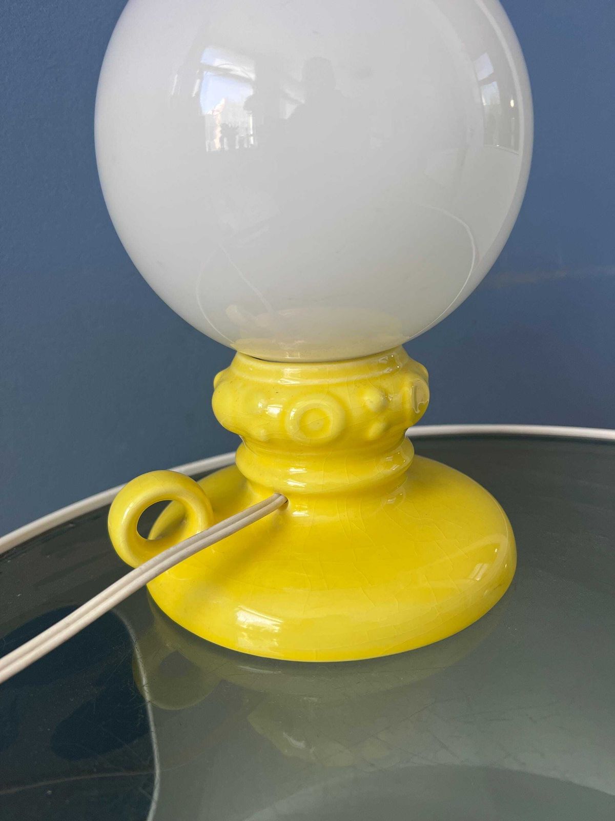 Yellow West Germany Ceramic Table Lamp With Glass Shade photo vinterior
