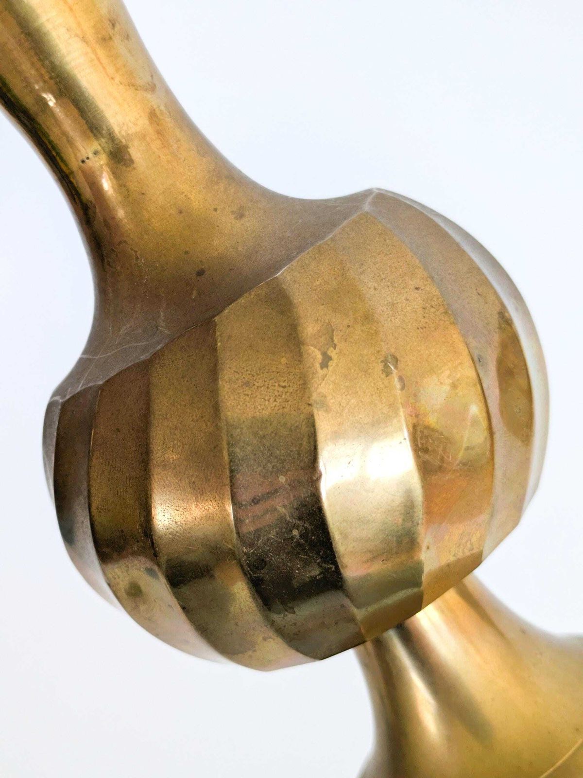photo furniture Vintage Brass Trumpet Shaped Pedestal Vase With Ribbed And Swirl Details Mcm Centerpiece