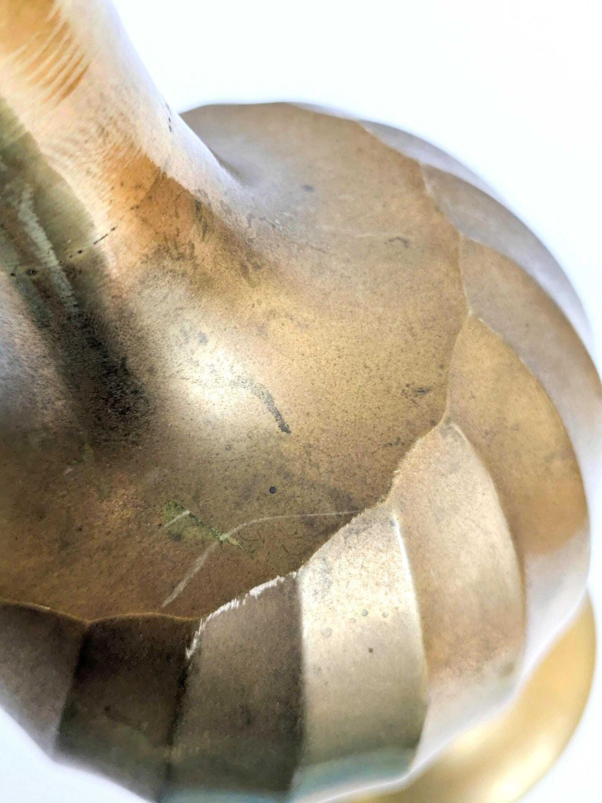 photo for sale Vintage Brass Trumpet Shaped Pedestal Vase With Ribbed And Swirl Details Mcm Centerpiece