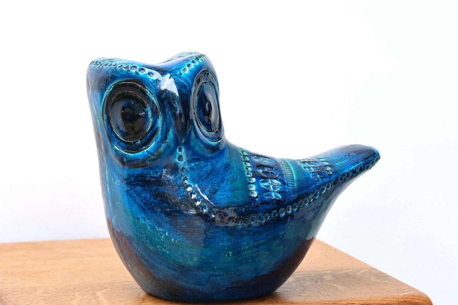 Bitossi Owl Ceramic Sculpture By Aldo Londi, Rimini Blue, 1960s / Italian Vintage Pottery, Bird photo furniture