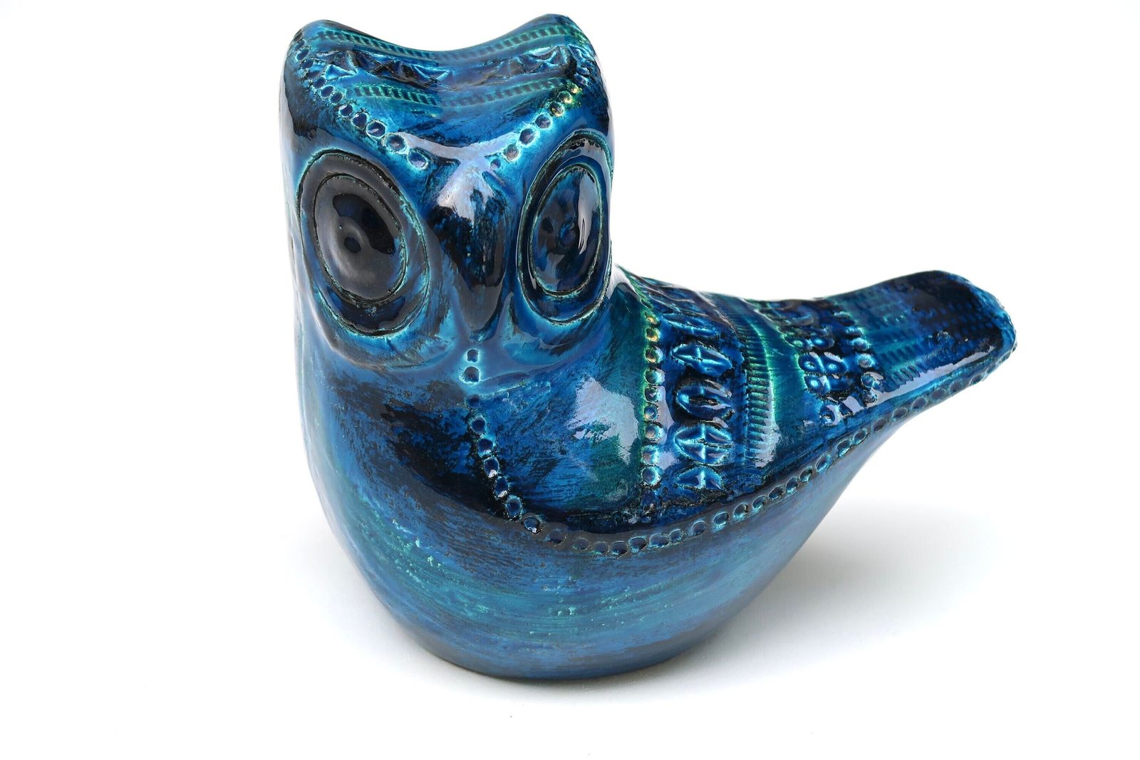 Bitossi Owl Ceramic Sculpture By Aldo Londi, Rimini Blue, 1960s / Italian Vintage Pottery, Bird photo Art