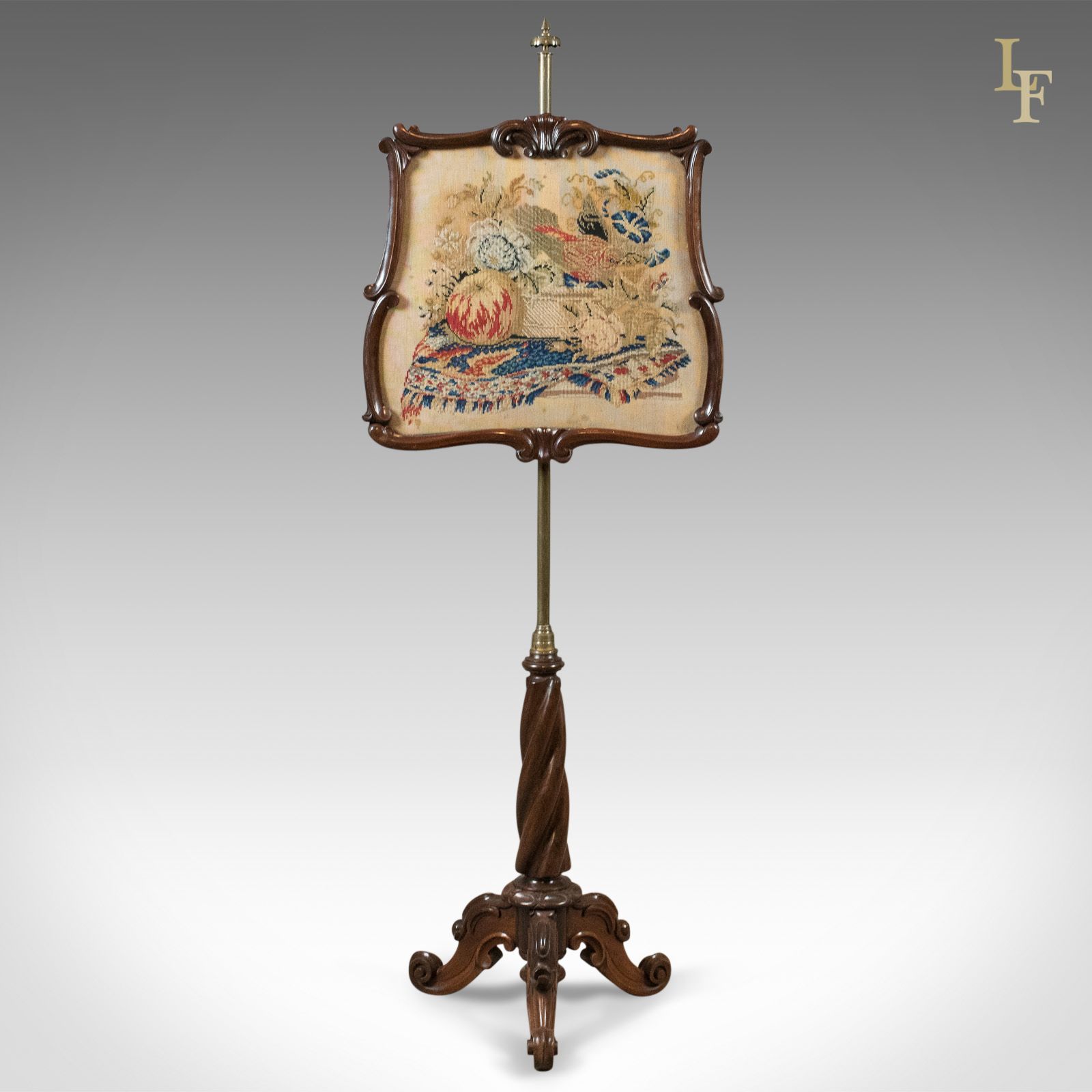Antique Pole Screen, Early Victorian Rosewood Fire Screen