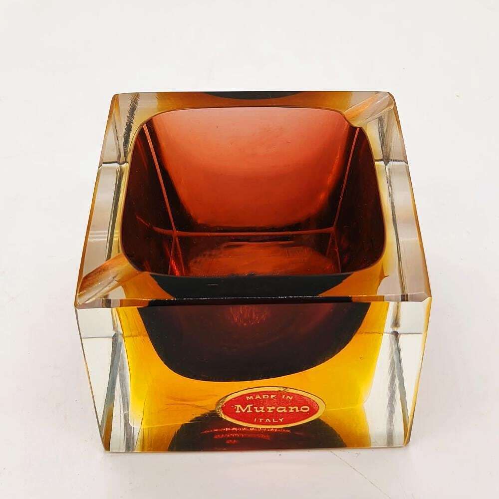 Vierkante asbak of opvangschaal in Murano-glas door Flavio Poli voor Seguso, jaren 1960. photo vinterior