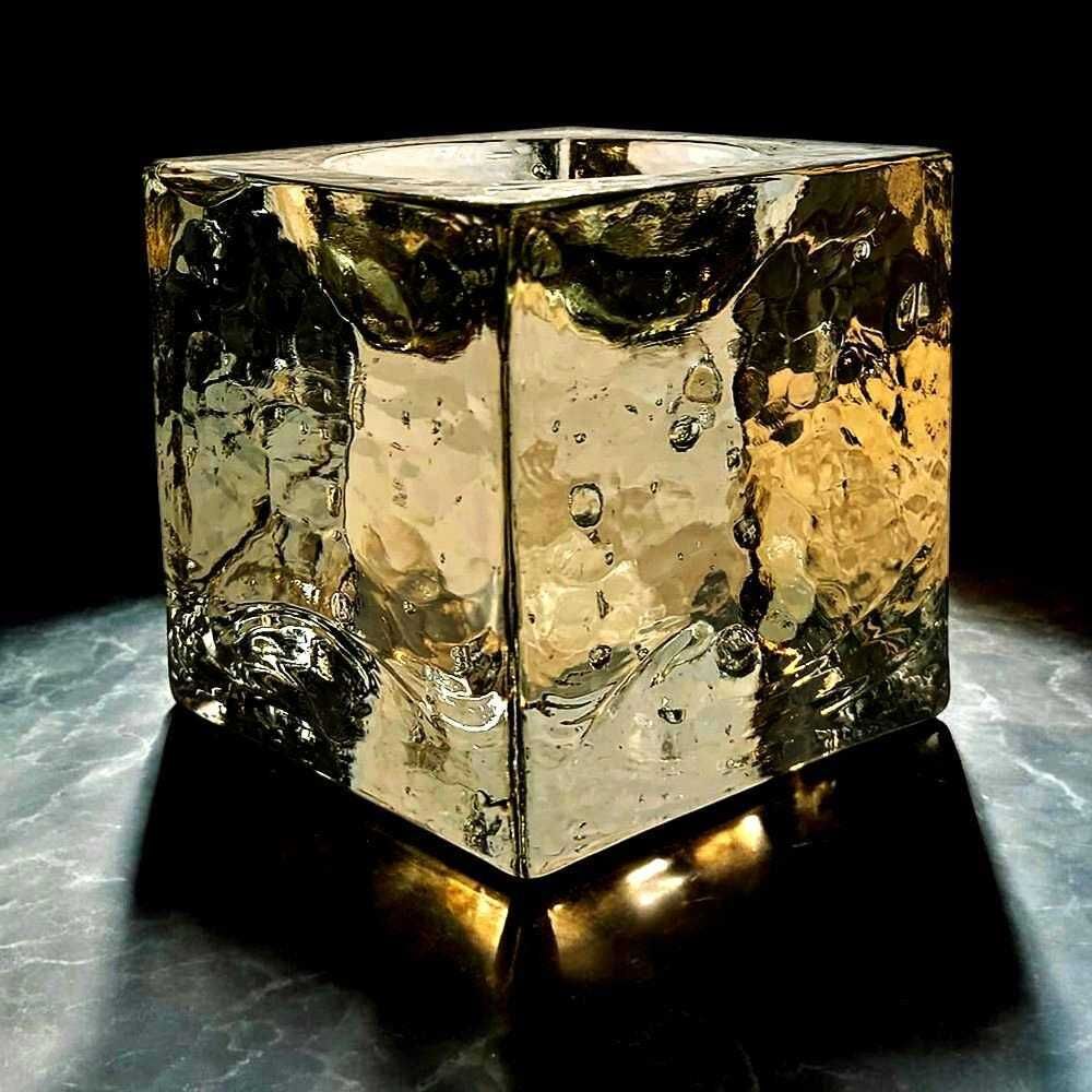 1960s Rare Cube Ashtray In Murano Glass With Cube Ice Effect By Poliarte Murano. Made In Italy.