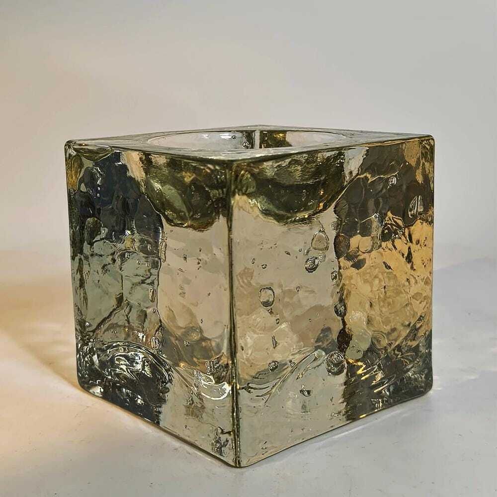 Cendrier cube rare en verre de Murano, effet glaçon, par Poliarte Murano, années 1960. Fabriqué en Italie. photo Décoration