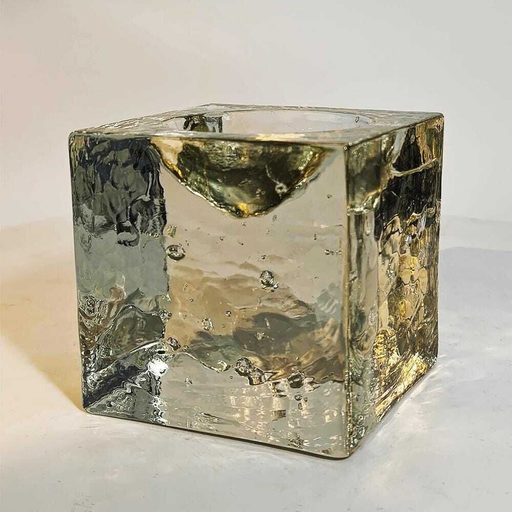 1960s Rare Cube Ashtray In Murano Glass With Cube Ice Effect By Poliarte Murano. Made In Italy. photo vinterior