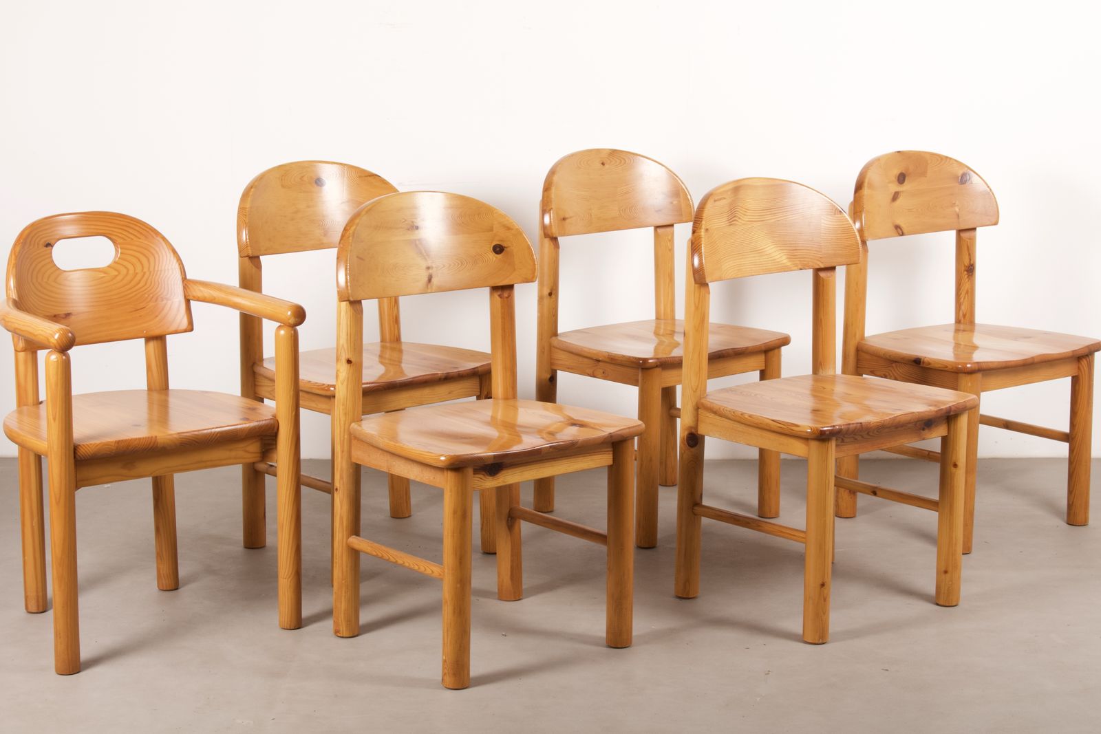 Set Of Six Vintage Solid Pine Dining Chairs In The Manner Of Rainer Daumiller, Germany 1970s photo 750.0