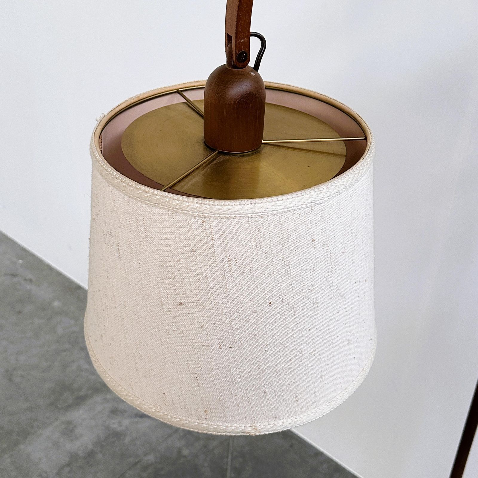 Mid Century Modern Adjustable Teak Arc Floor Lamp With Fabric Shade, 1960s photo buy