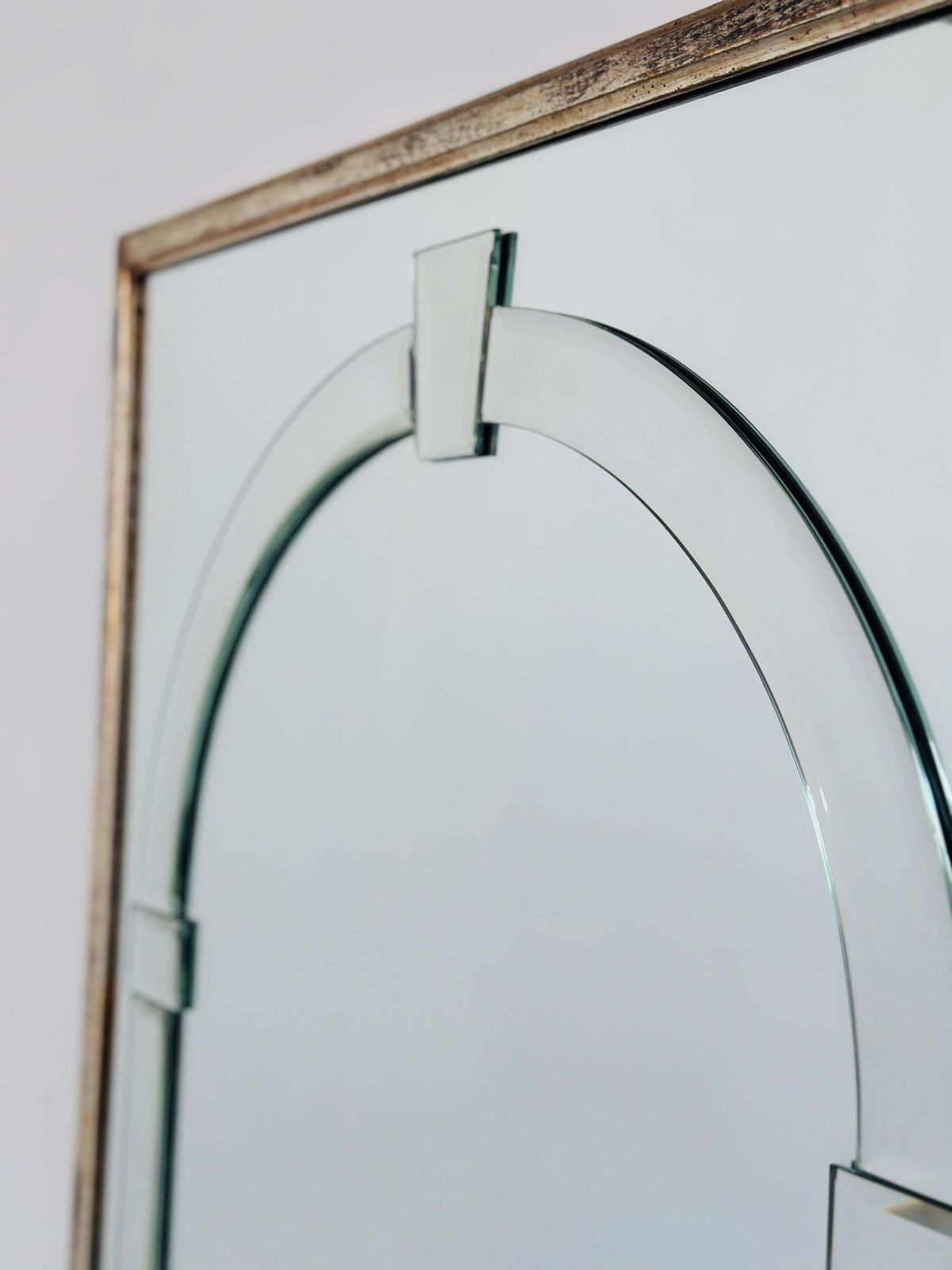Large Art Deco Style Beveled Wall Mirror With Architectural Arch Design photo for sale