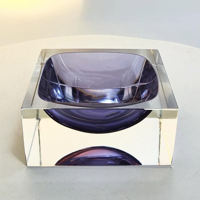 Grote paarse vierkante asbak of opvangschaal in Murano-glas door Flavio Poli voor Seguso, ca. jaren 1960. Made In Italy photo Woonaccessoires