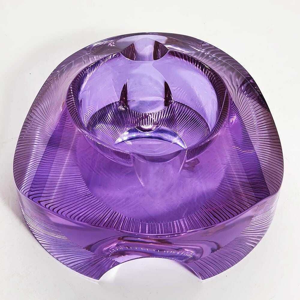 1960s Rare Design Purple Ashtray In Moser Crystal. Made In Czech Republic   15 Cm. / 5.90 Inches photo 319.0
