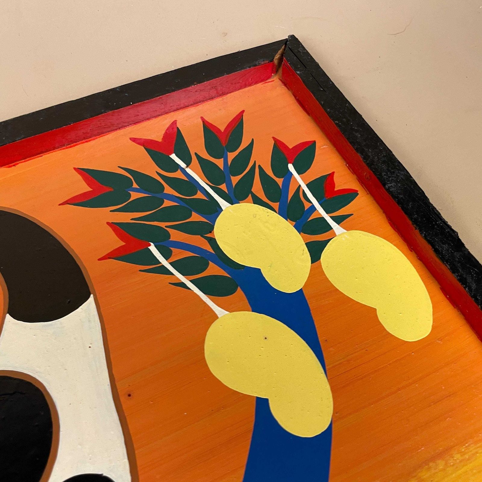 Vintage Tingatinga African Board Painting, Hand Painted Birds In Mango Tree, Signed O A Ally Tanzanian Folk Art, Framed Enamel Artwork photo buy