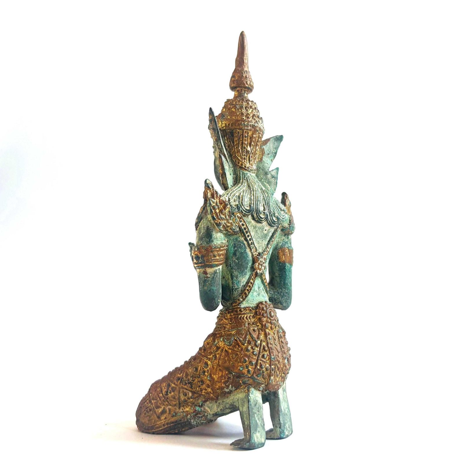 photo for sale Vintage Thai Bronze Teppanom Statue – Kneeling Temple Guardian Angel Figure