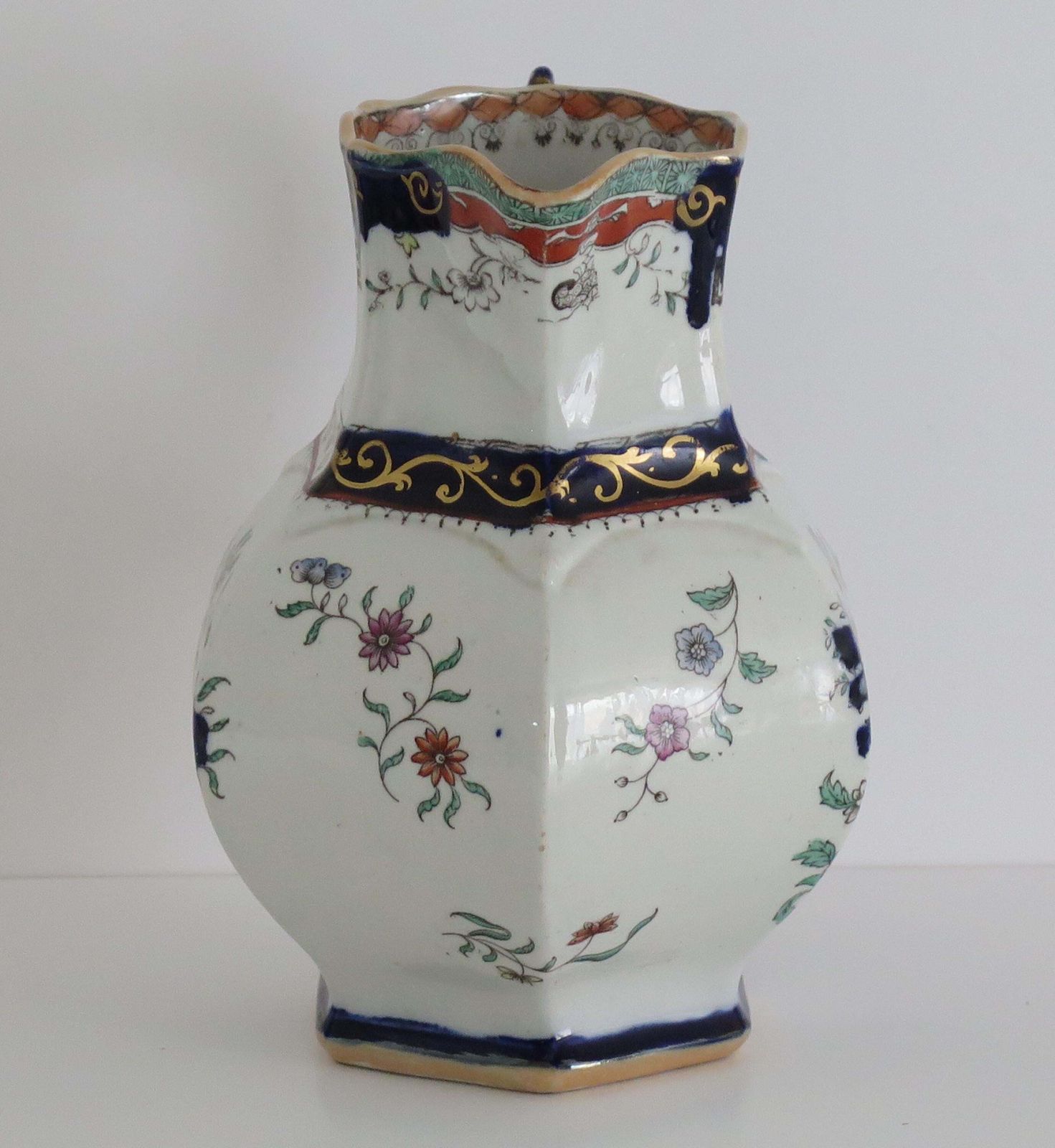 Mason's Ironstone Jug, Hexagonal Pitcher With Serpent Handle, 1830. photo vinterior