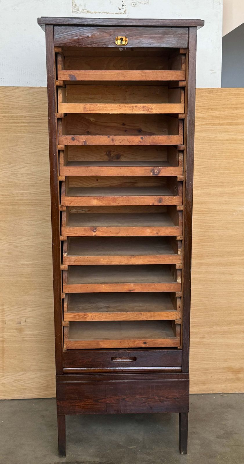 Antique Wooden Tambour Roll Front Filing Cabinet With Pull Out Document Trays photo buy