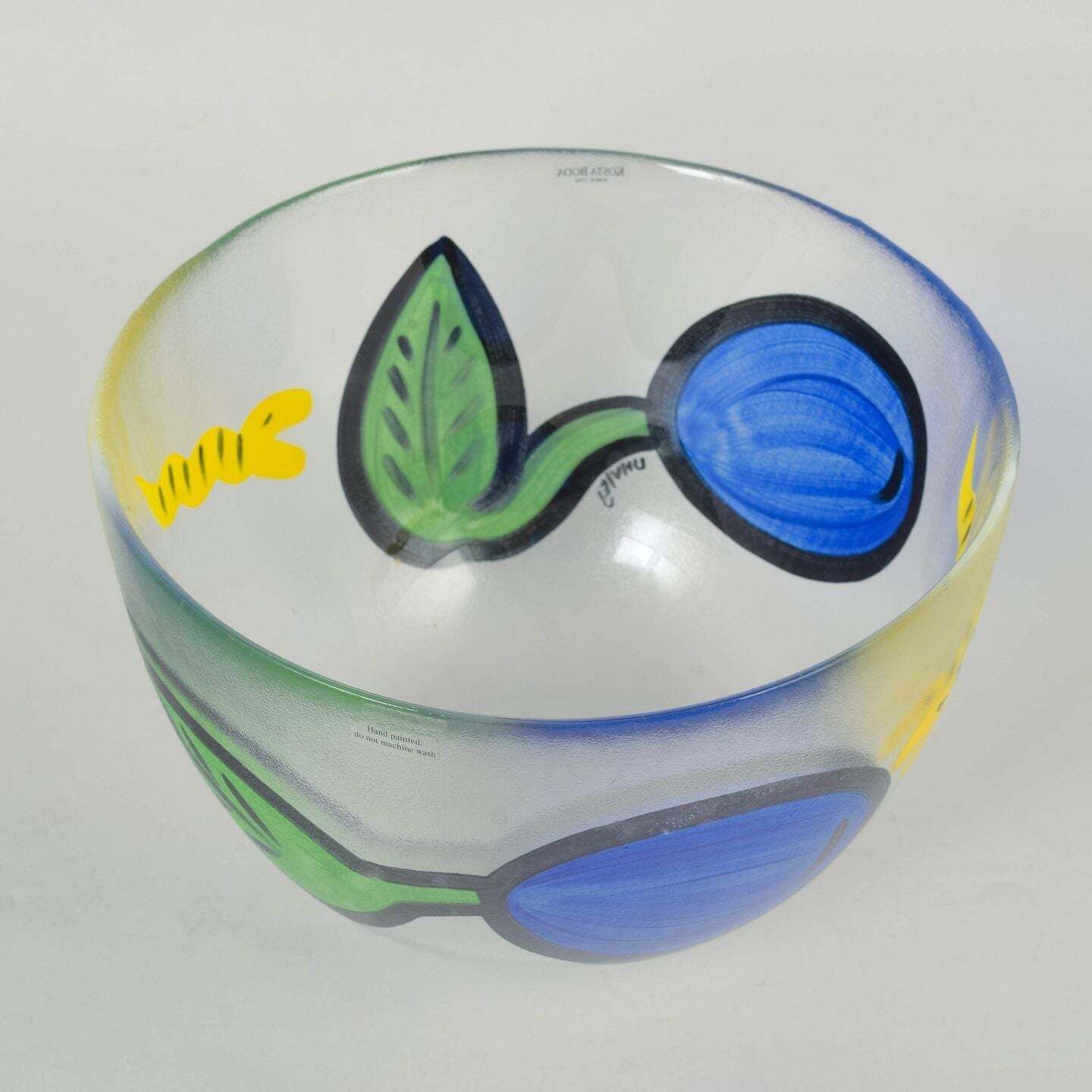 Grand bol en verre Kosta Boda avec motif de fruits, années 1980, par Ulrica Hydman Vallien photo furniture