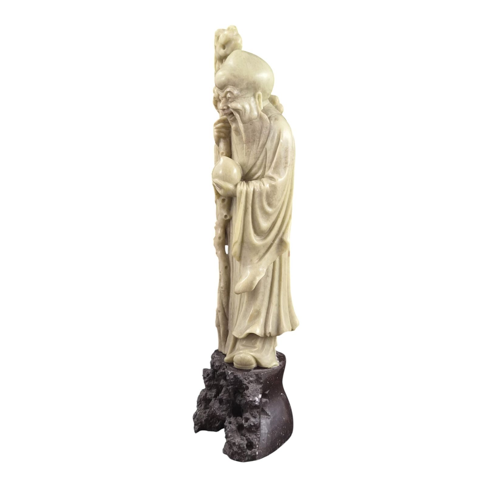 Chinese Carved Soapstone Shoulao Sculpture With Stone Base, C.1890 photo furniture