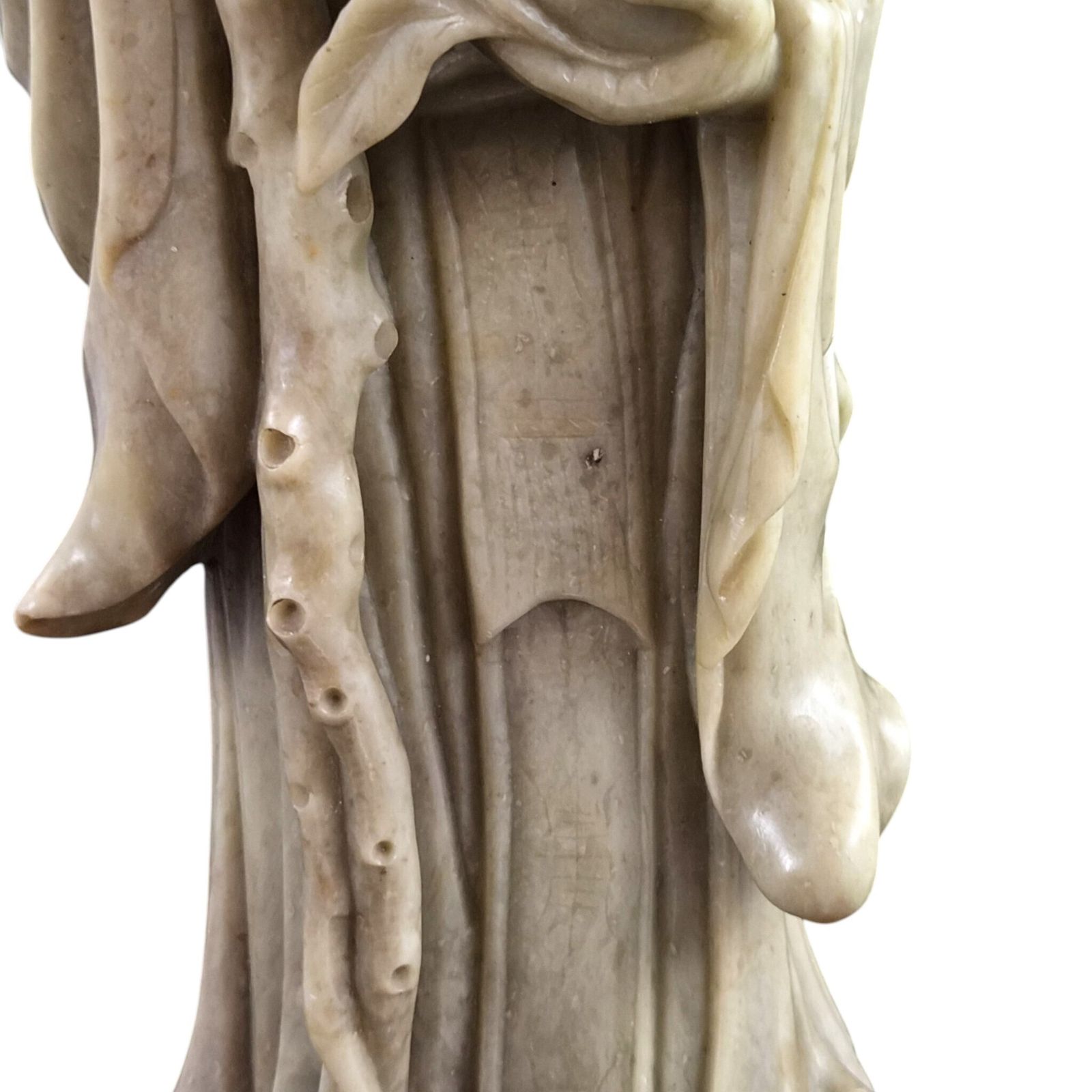 photo vinterior Chinese Carved Soapstone Shoulao Sculpture With Stone Base, C.1890