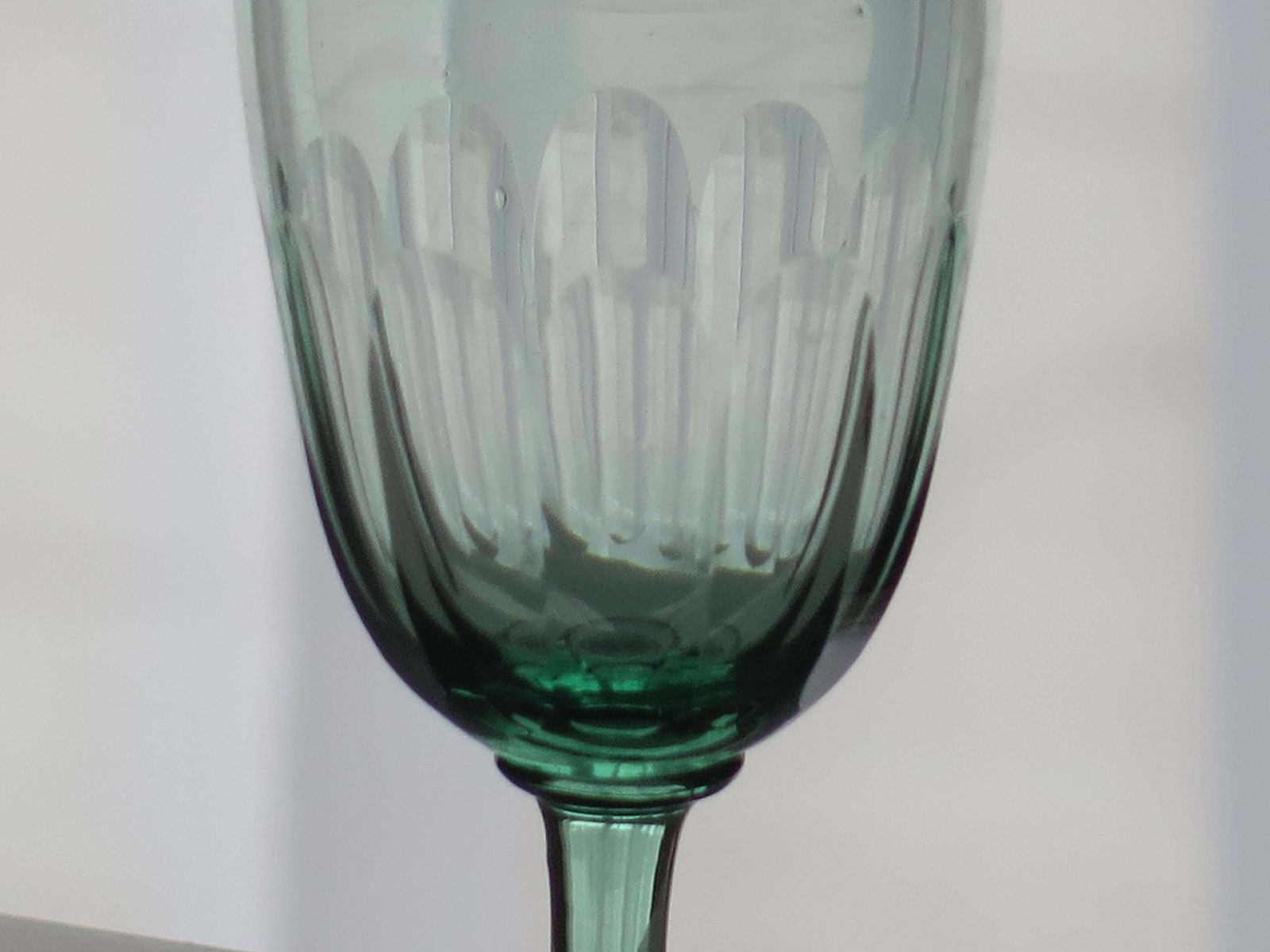 Hand Blown Light Green Wine Glass, Panel Cut Bowl, English, Circa 1840. photo vinterior