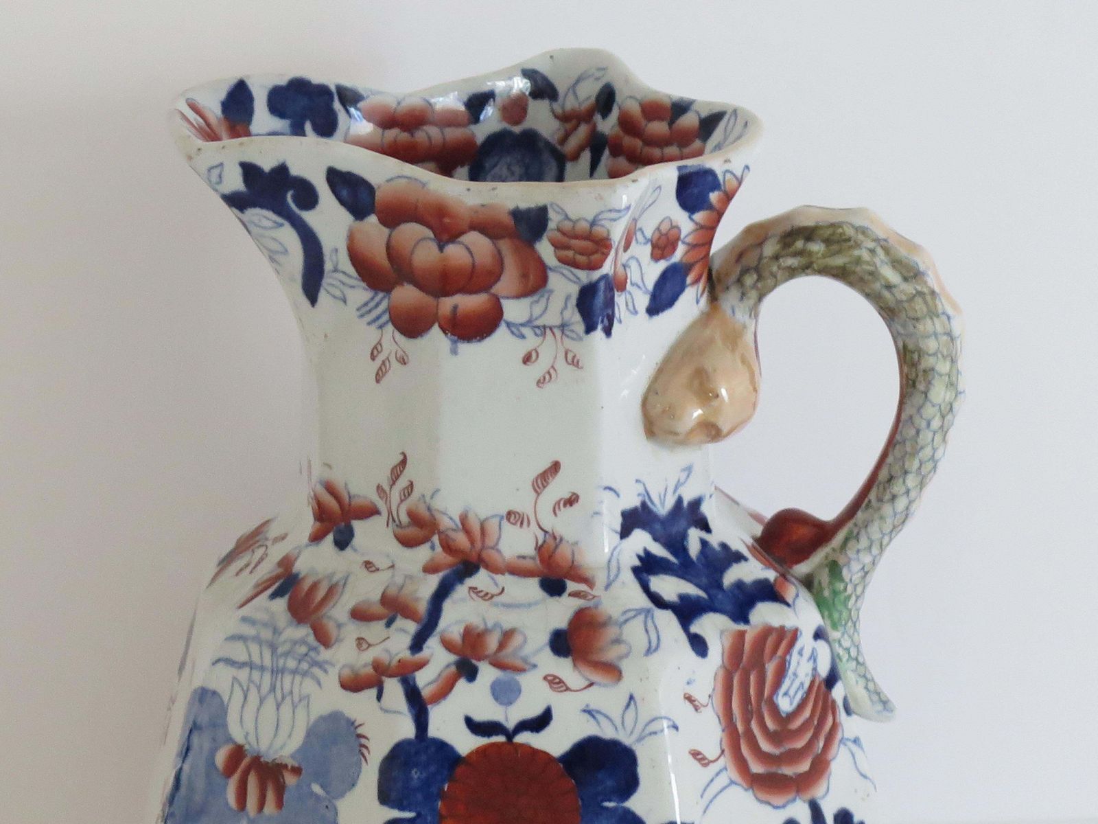 Mason's Ironstone Hydra grote kan, Basket Pattern, antieke pitcher, 1830. photo 408.0